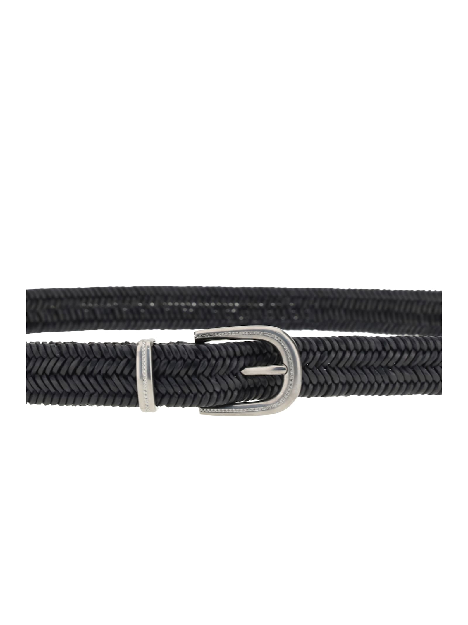 Brunello Cucinelli Braided Stretch Leather Belt In Black