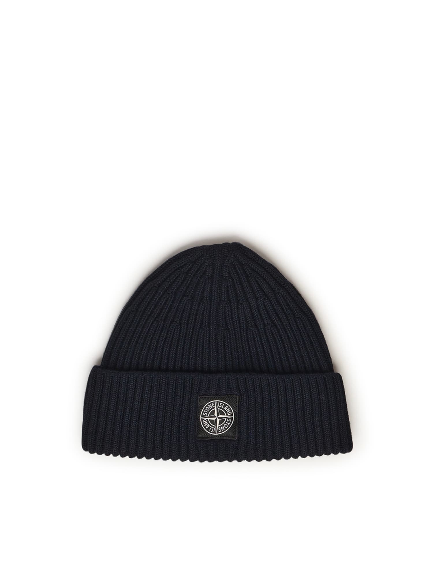 Stone Island Beanie With Compass Logo Patch In Black