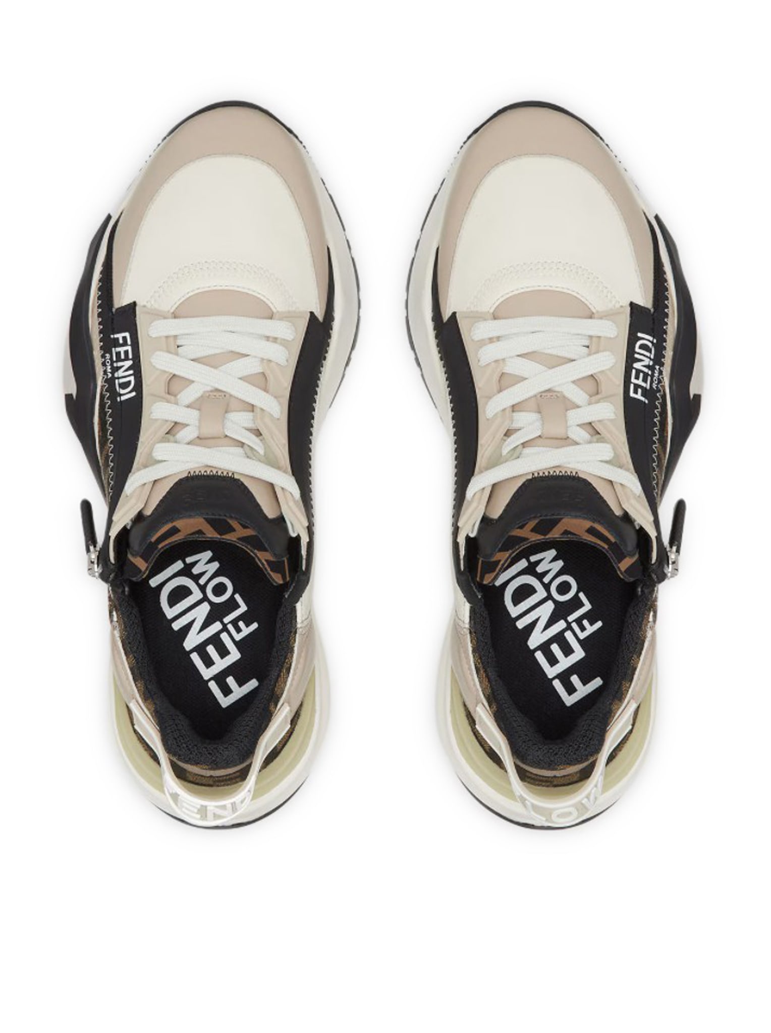 Fendi Beige Leather Sneakers With Ff Motif In Multi