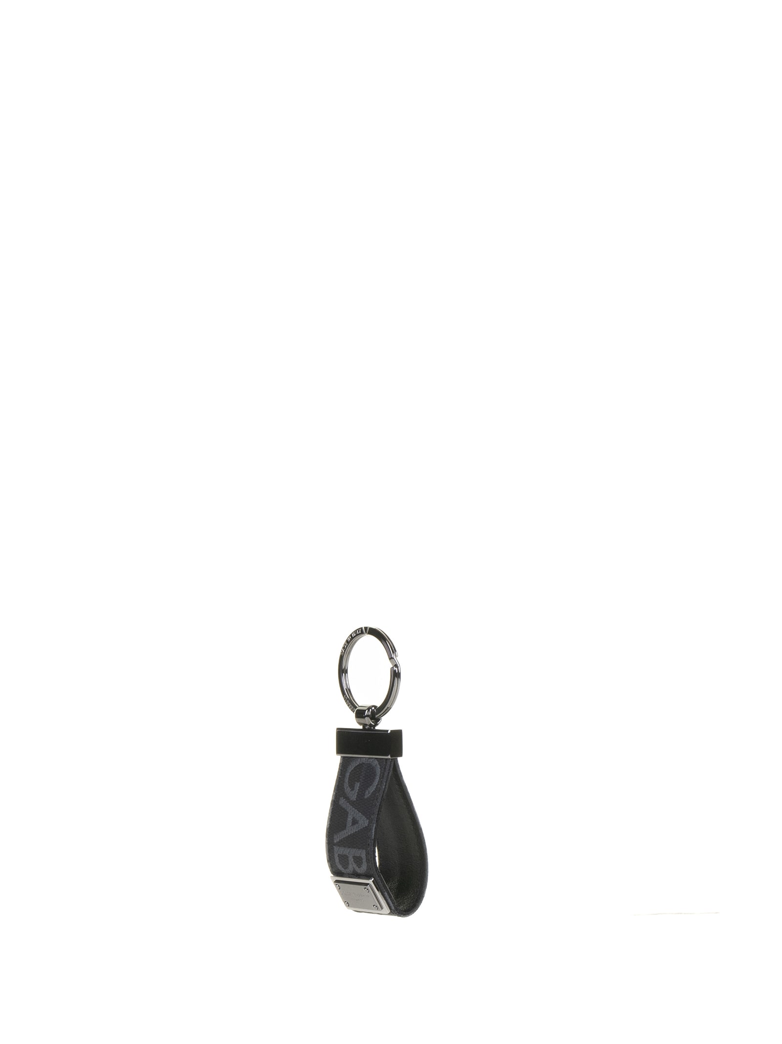 Shop Dolce & Gabbana Leather Key Ring With Logo In Nero Grigio