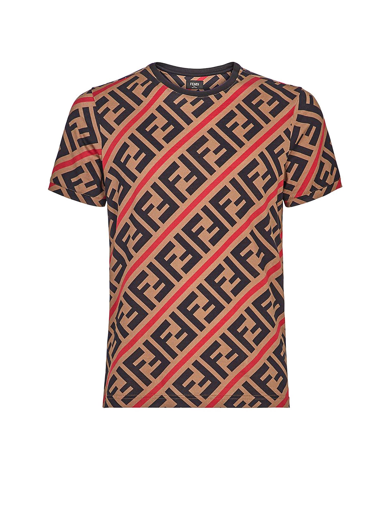 Fendi Mens Horizontal Stripe T Shirt In Brown Black Modesens 