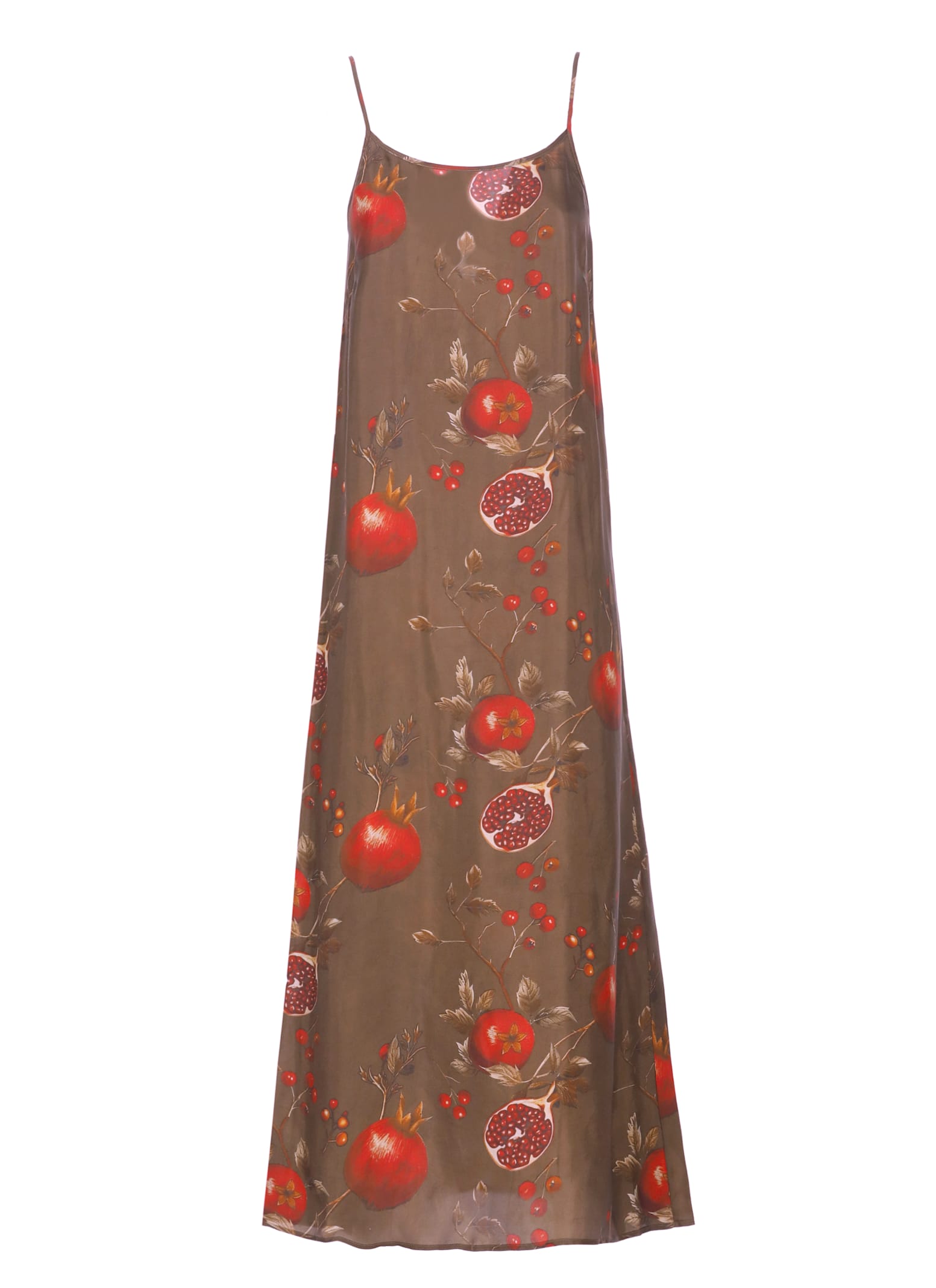 Uma Wang Midi Dress With Shoulder Straps And Floral Print In Brown
