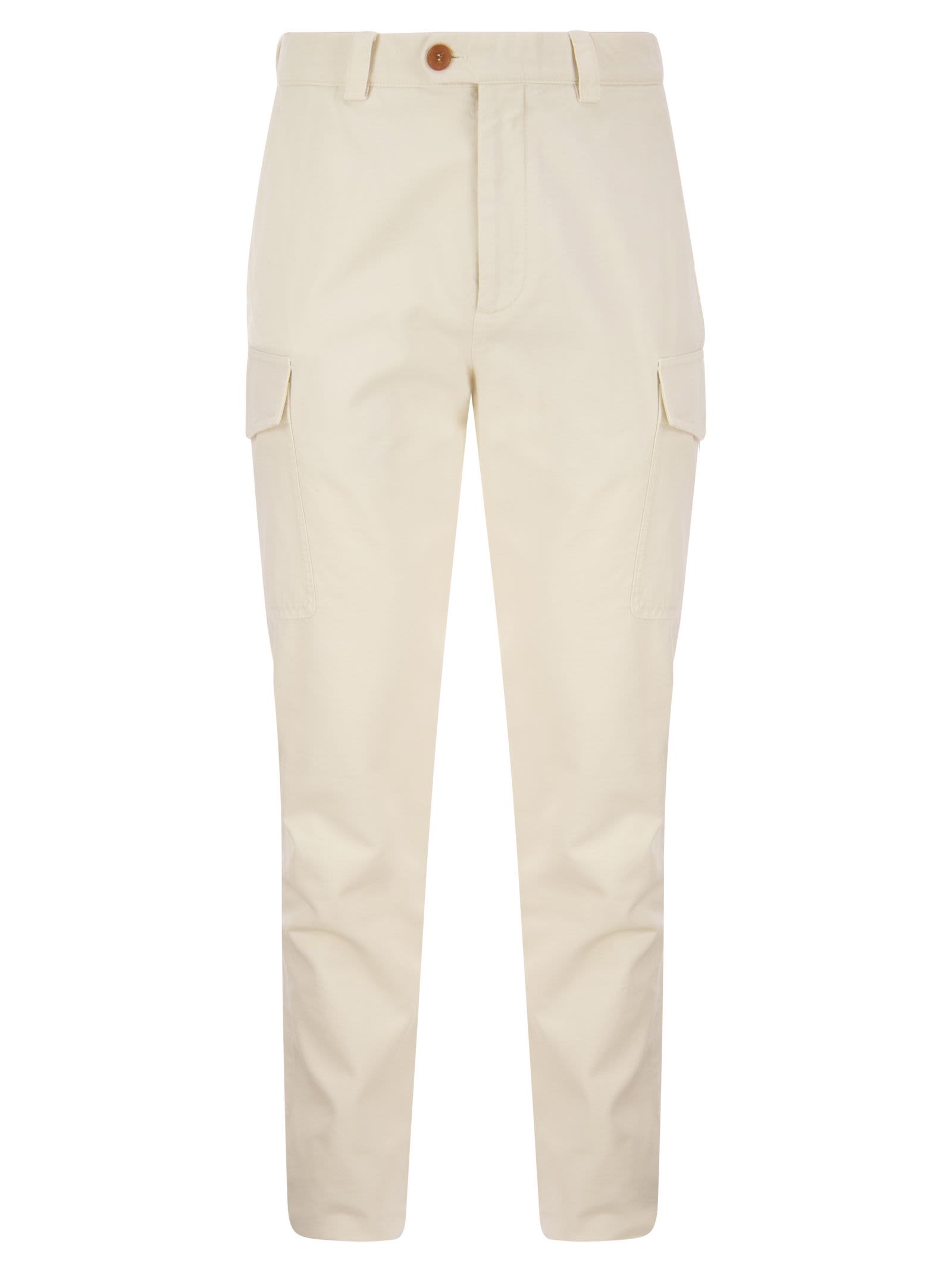 Brunello Cucinelli Leisure Fit Cotton Gabardine Trousers With Cargo Pockets