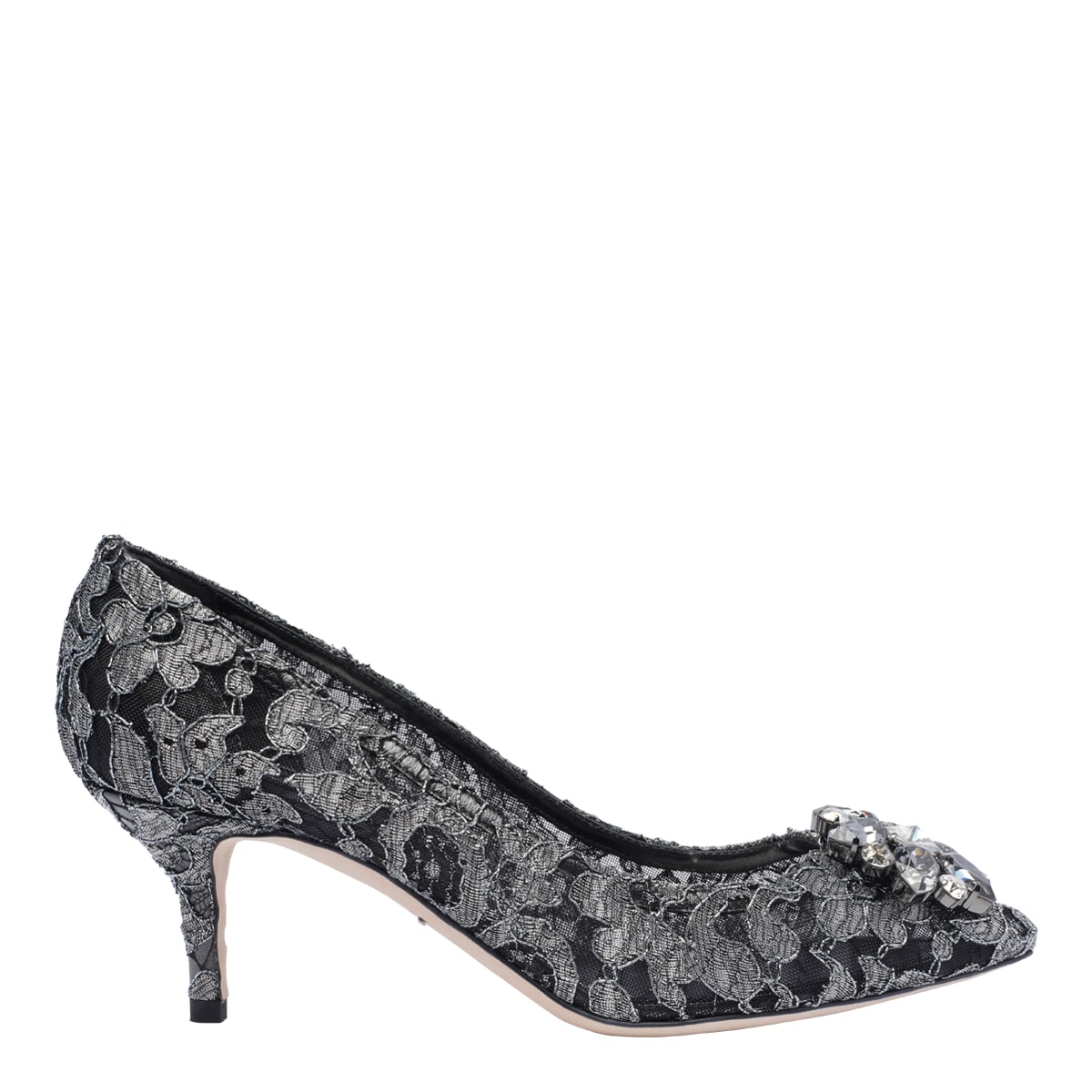 Dolce & Gabbana Bellucci 60 Lurex Lace Pumps With Brooch Detail In Grey