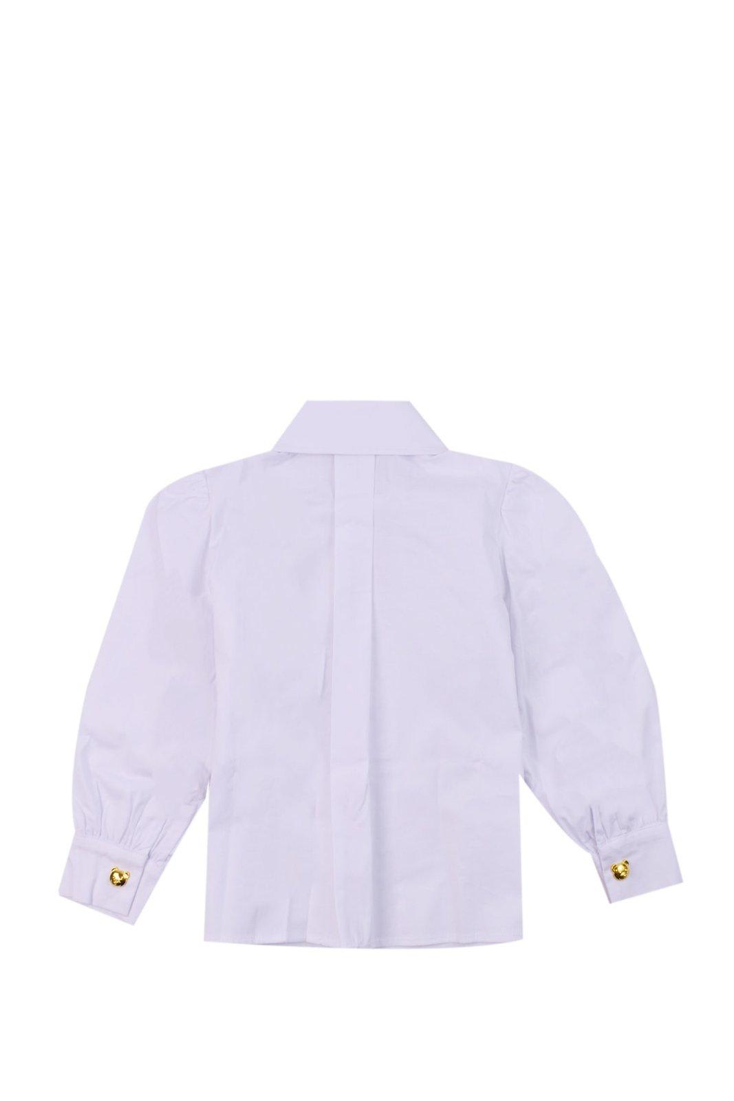 Shop Moschino Long-sleeved Logo-embroidered Shirt In Bianco Ottico