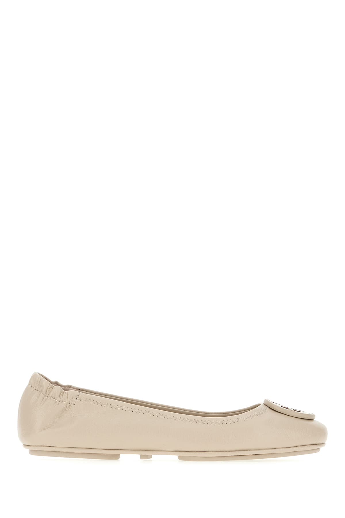 Tory Burch Sand Leather Minnie Ballerinas In Stone Gray