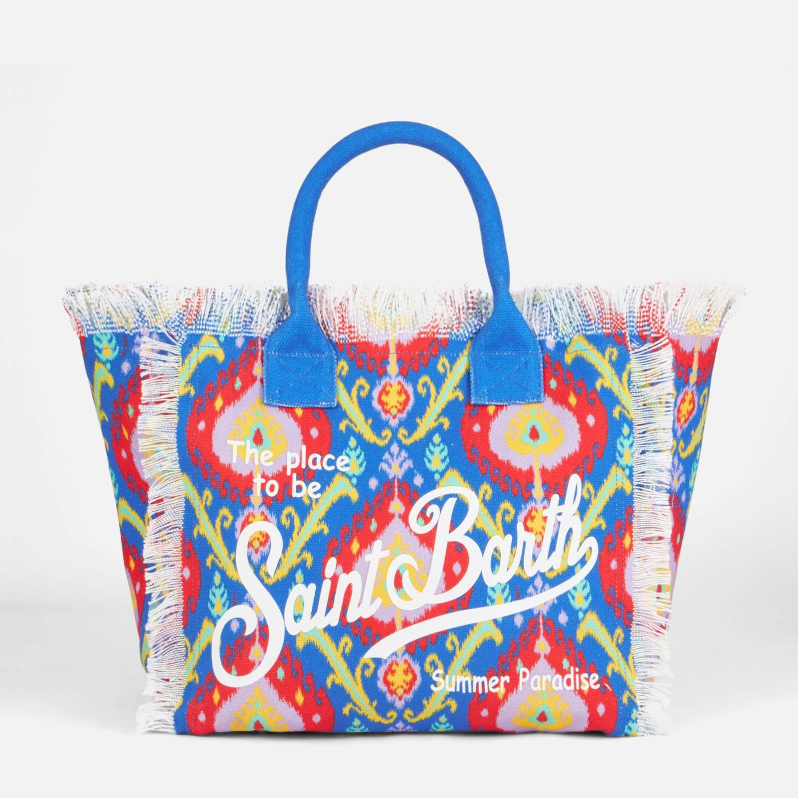 Shop Mc2 Saint Barth Vanity Canvas Shoulder Bag With Ikat Print In Blue