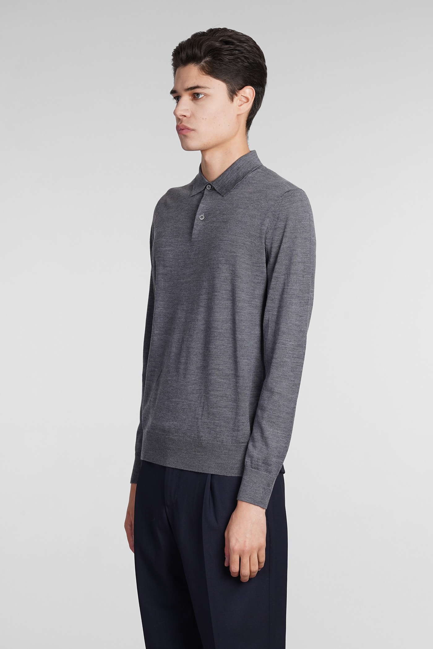 Shop Ballantyne Polo In Grey Wool