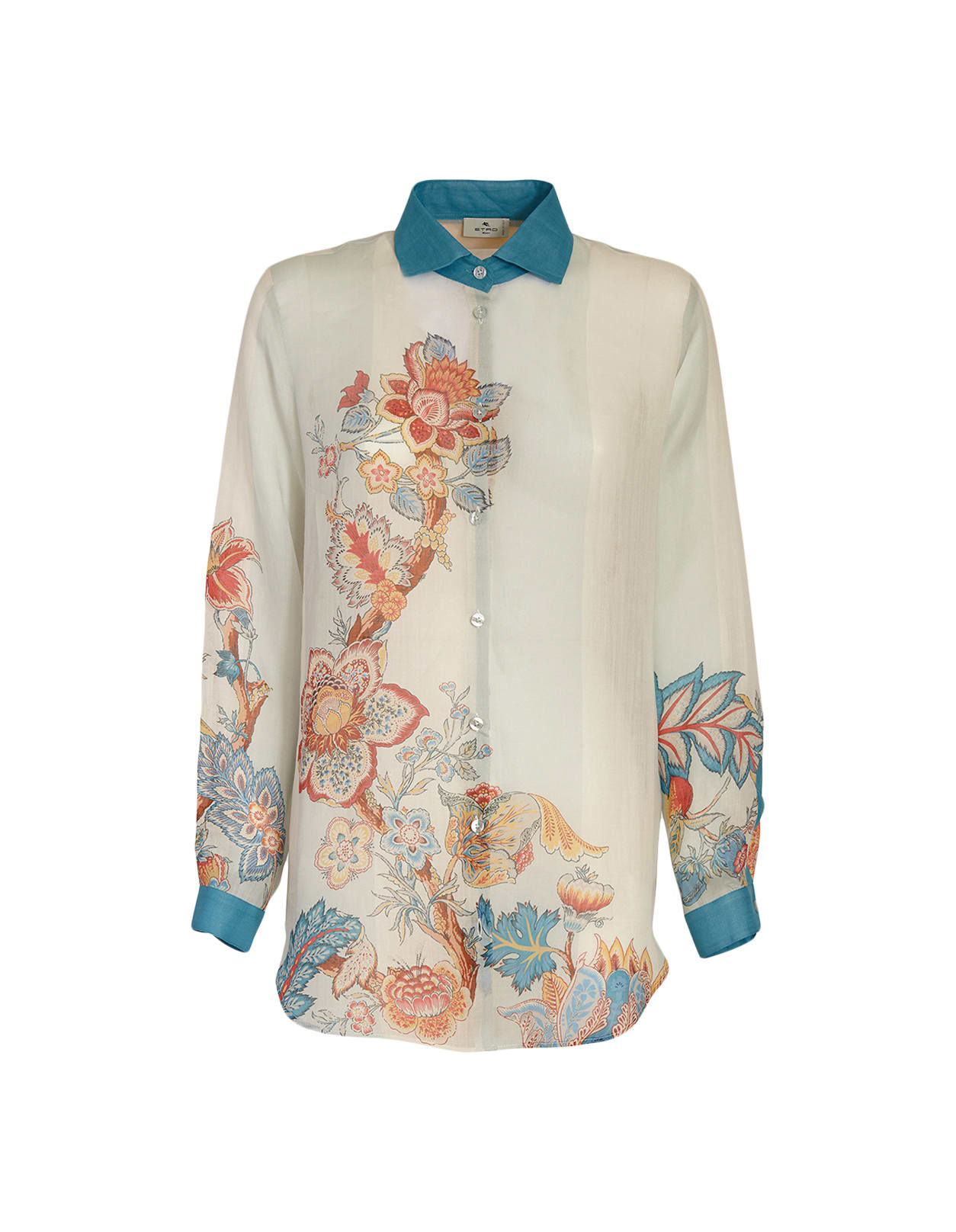 Etro Woman Shirt In White Ramie With Tree Of Life Print