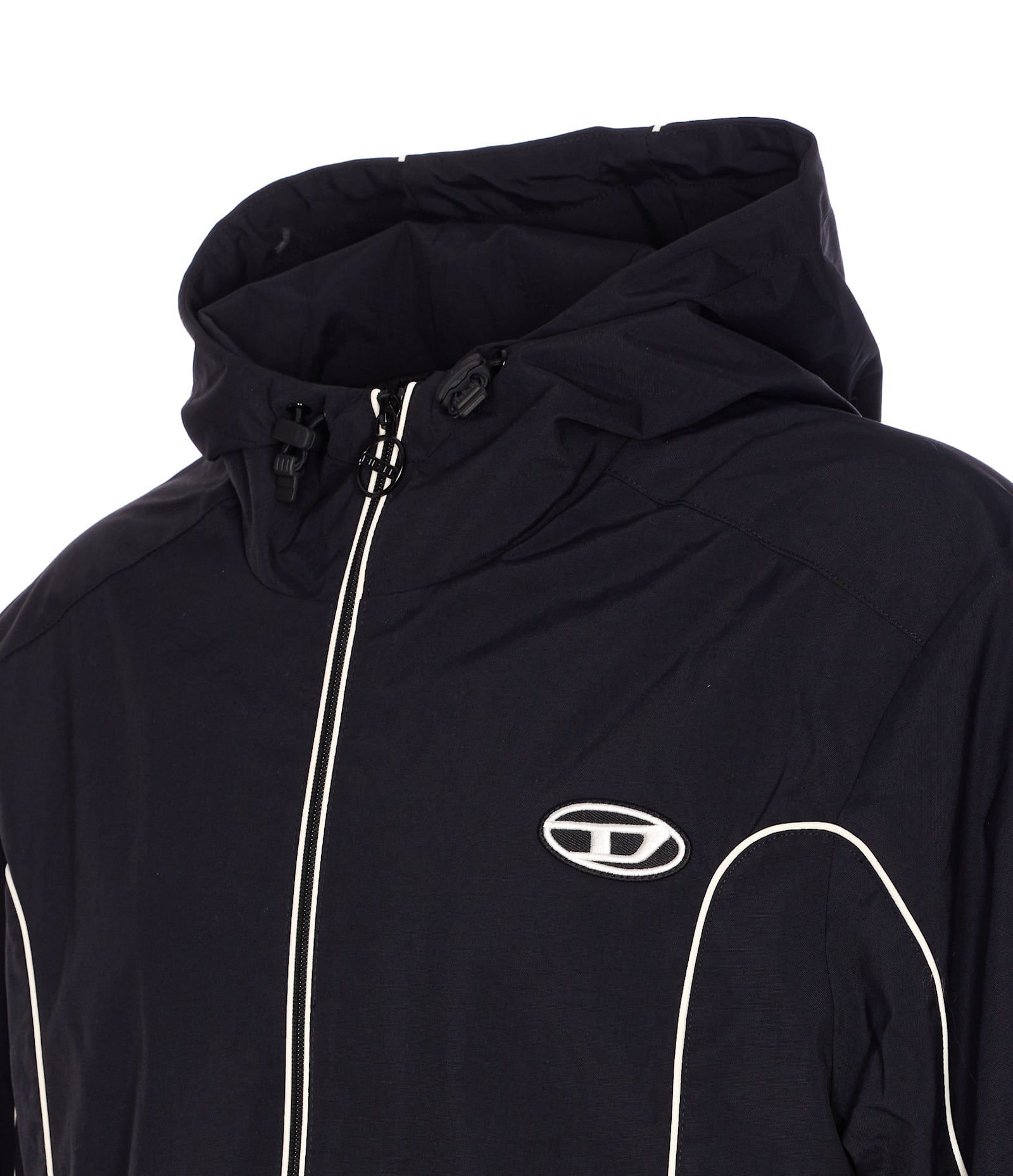 Diesel Contrast Piping Logo-patch Windbreaker In Black