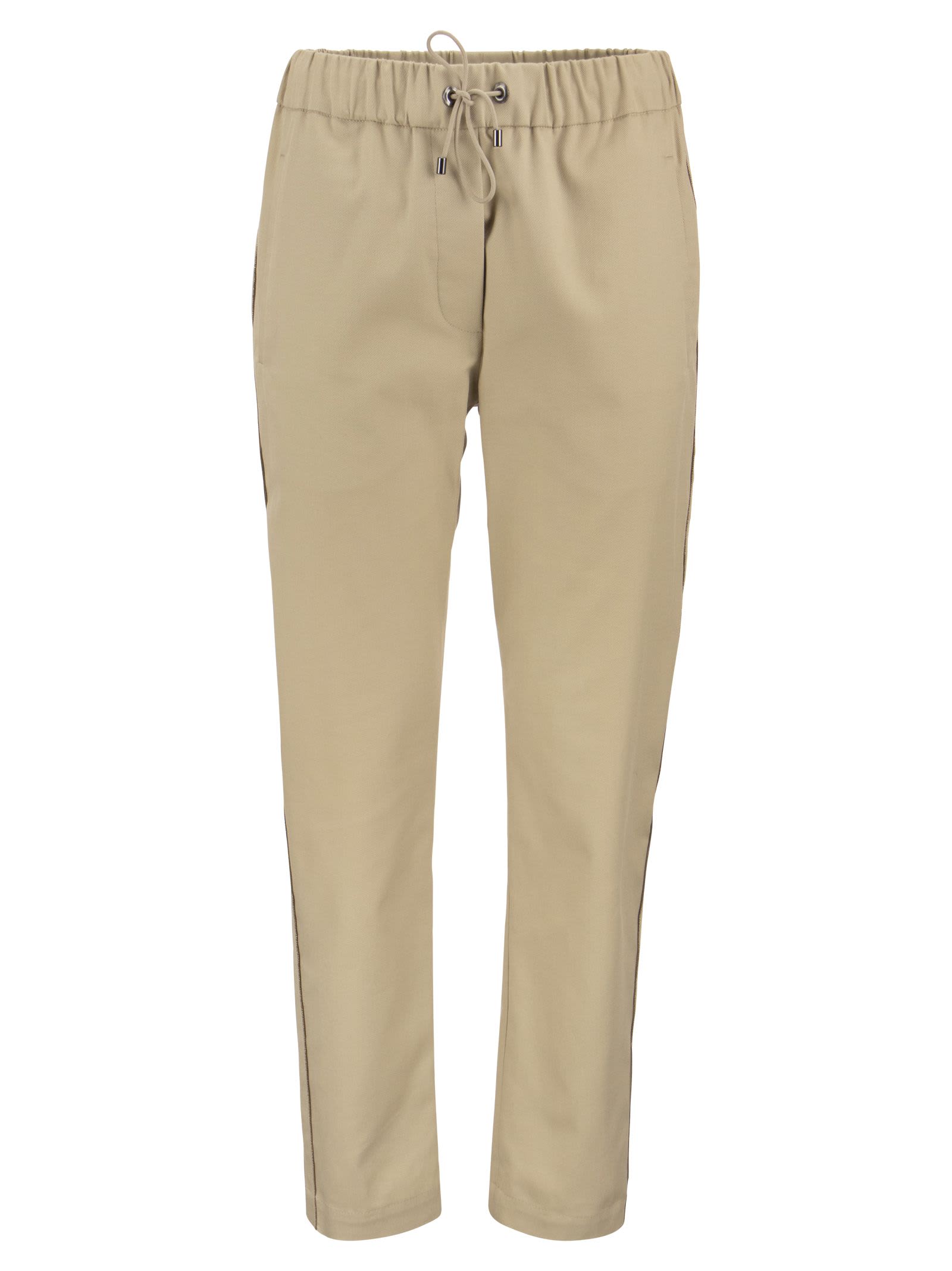 Brunello Cucinelli Cotton Trousers With Monile Side Stripes