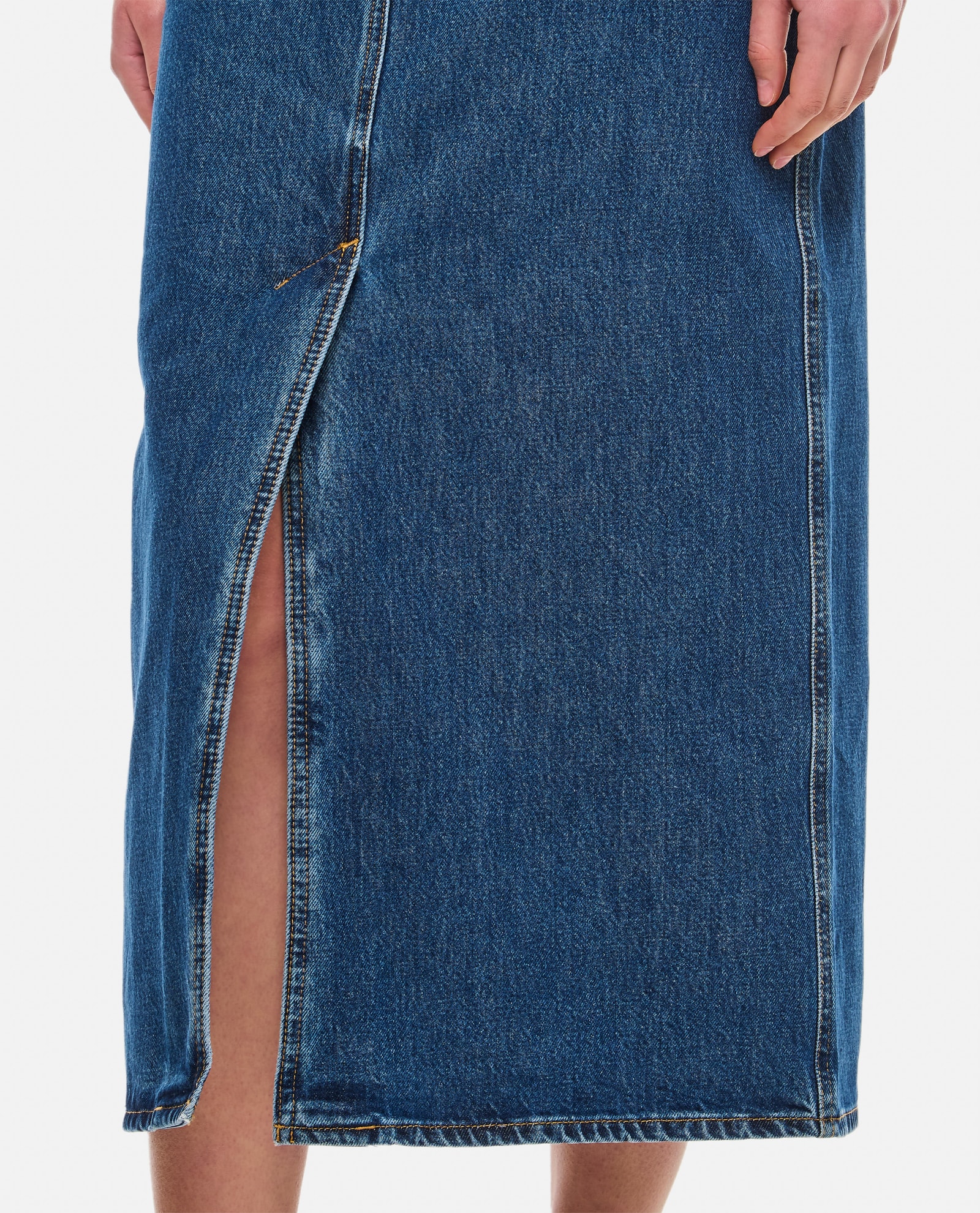 Shop Loulou Studio Denim Long Skirt In Blue