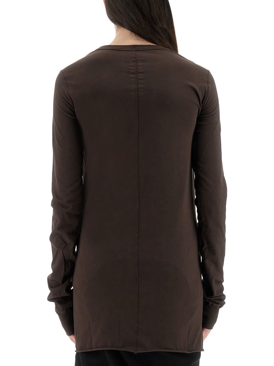 Rick Owens Crew Neck Long Sleeve Soft Fabric Top In Brown