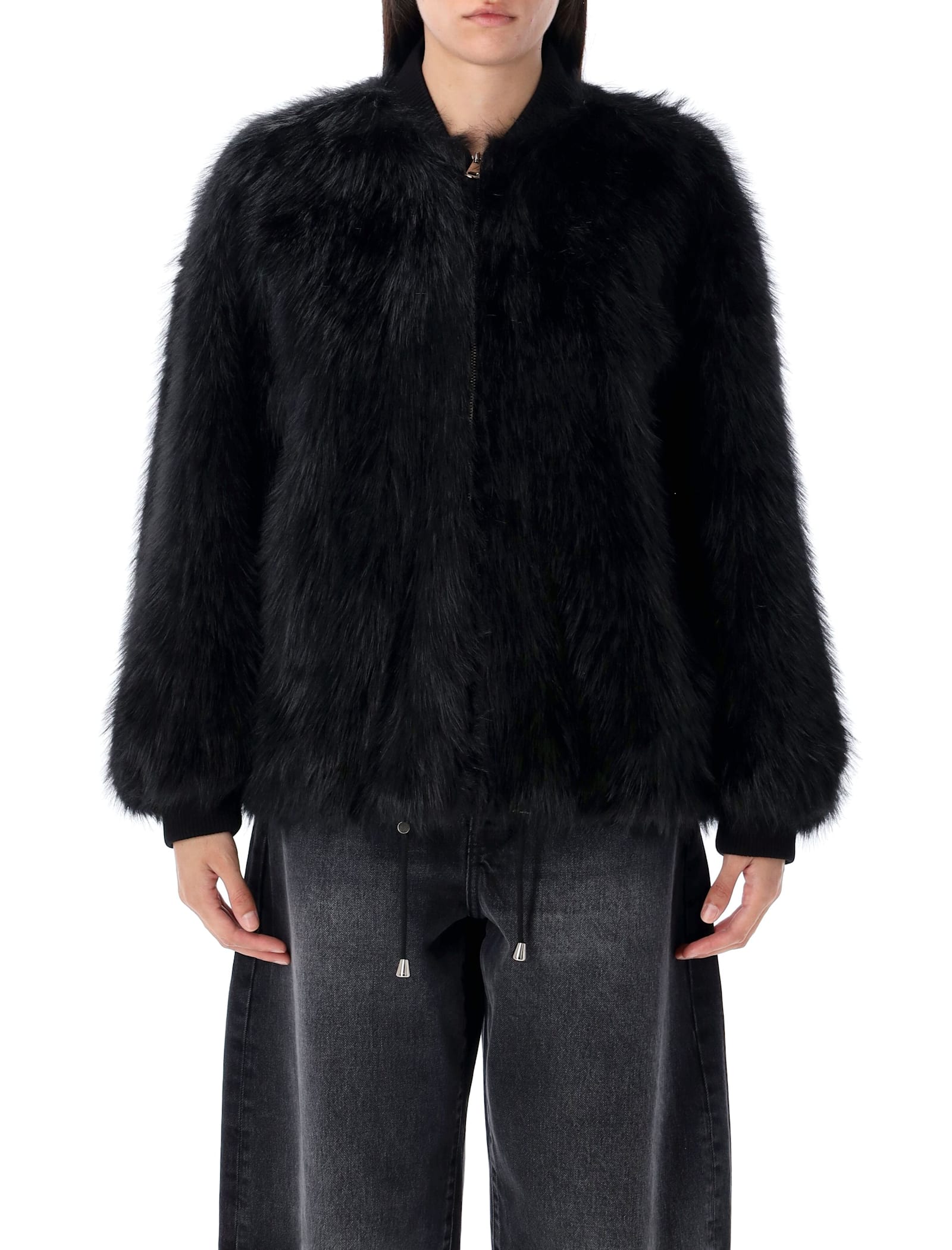 Sword 6.6.44 Eco-fur Bomber Jacket In Black