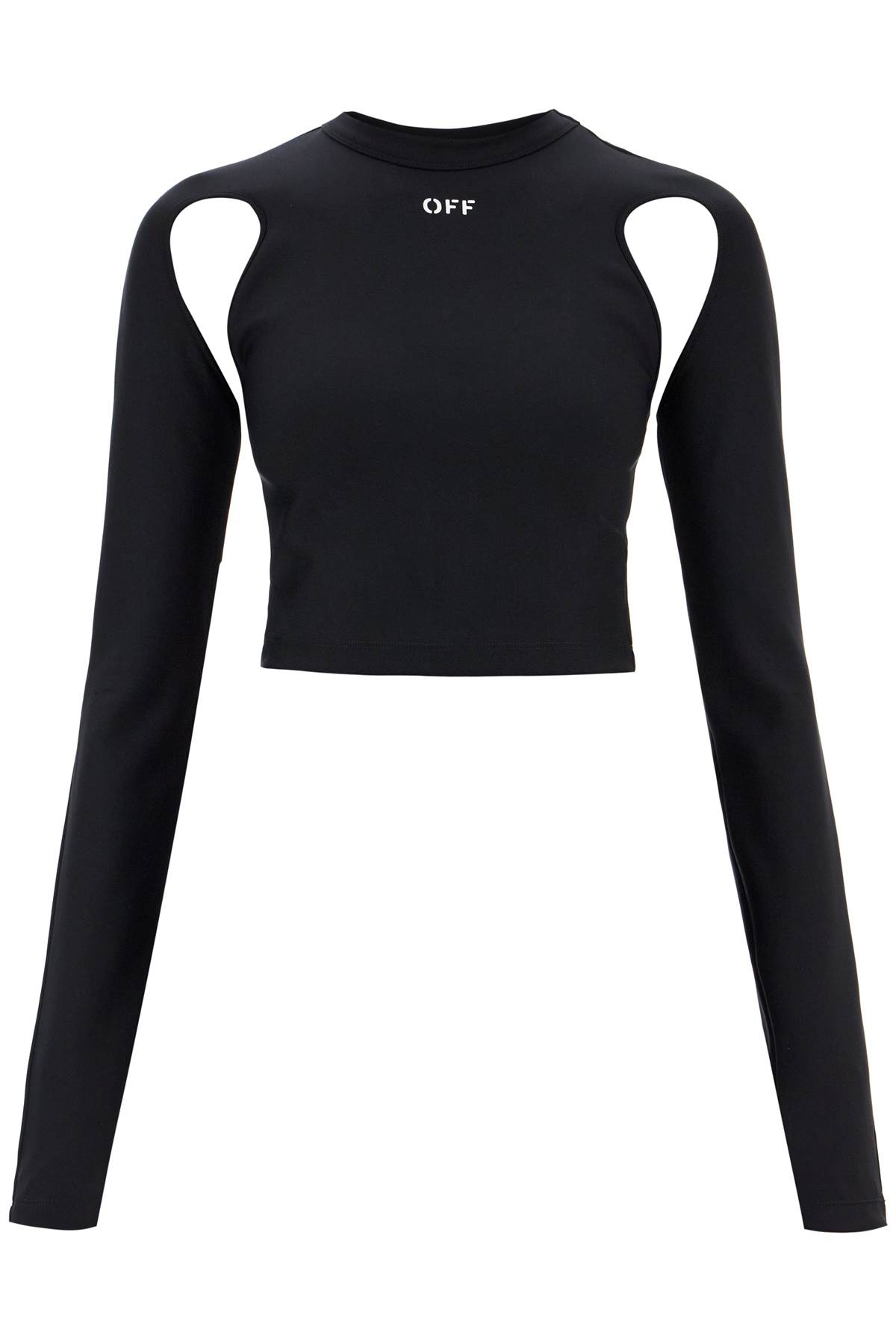 Shop Off-white Cropped Top With Cut Out Detail In Black White (black)