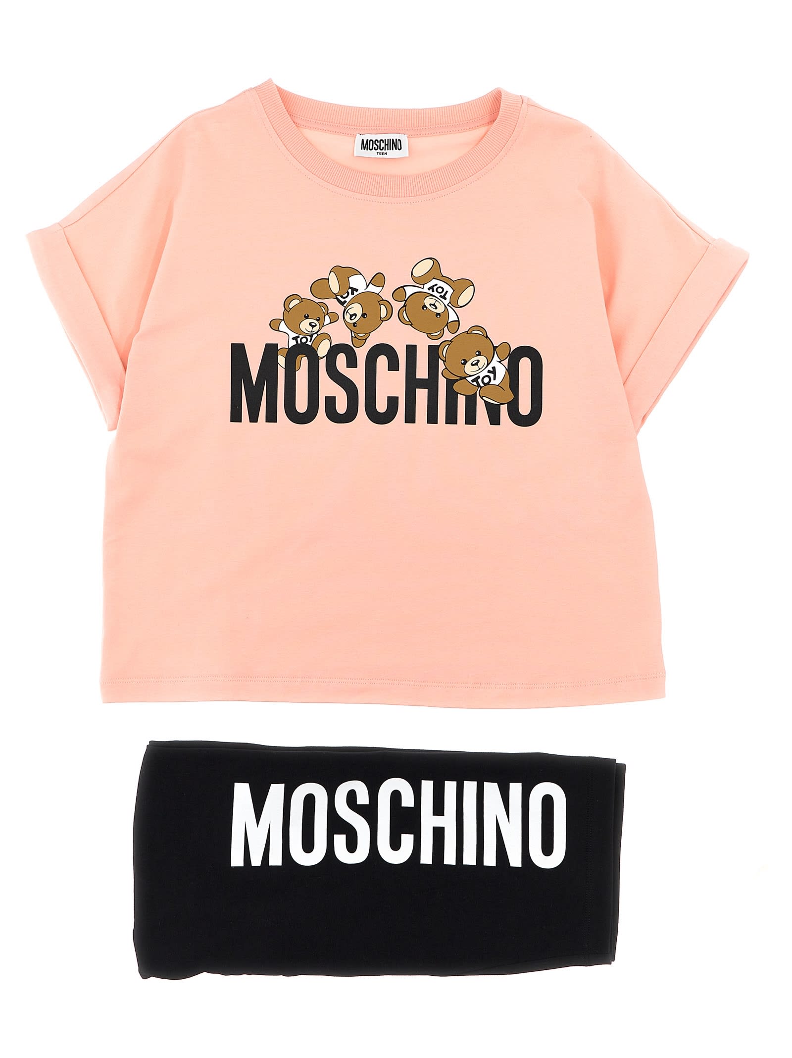 Moschino Kids' Logo Print T-shirt + Leggings Set In Pink