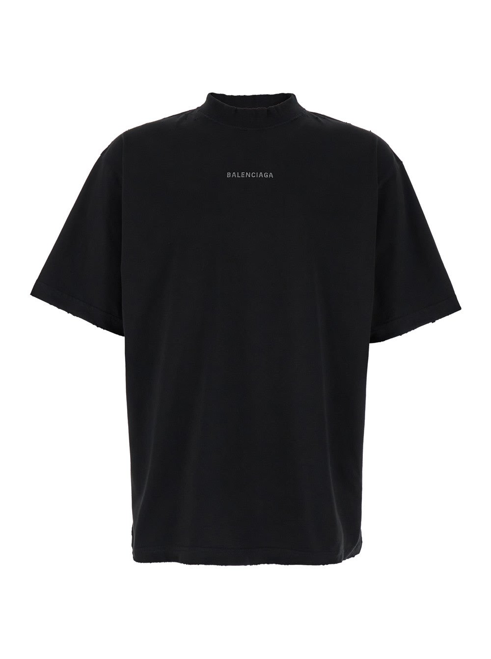 Shop Balenciaga Black T-shirt With  Back Logo In Rhinestones In Vintage Jersey Woman