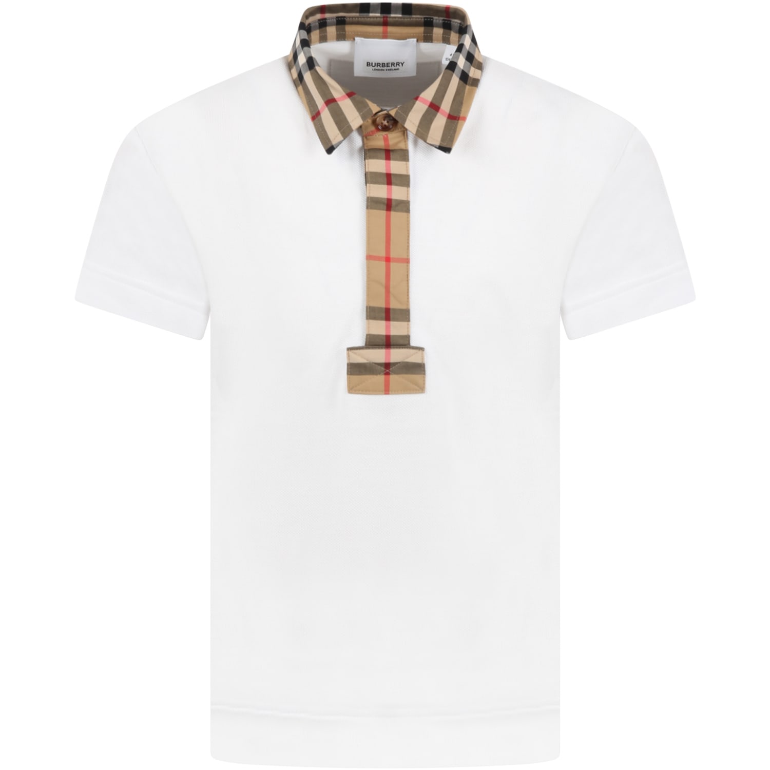 Burberry White Polo Shirt For Kids With Check Vintage