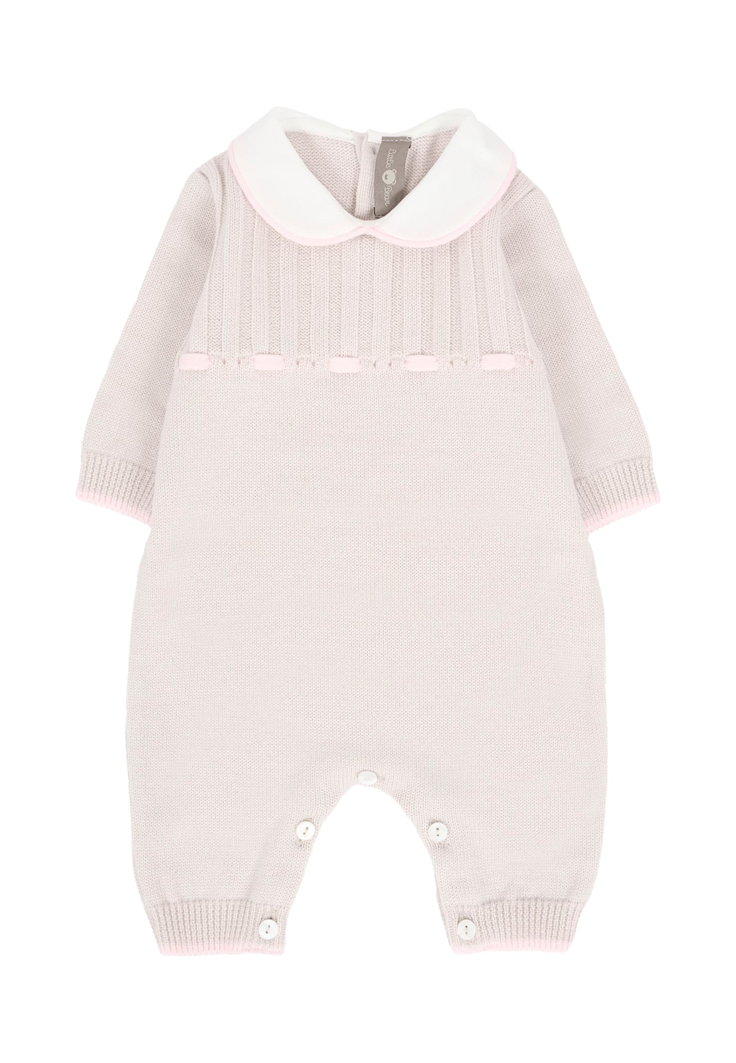 Little Bear Beige Jumpsuit For Babykids With Ivory Ribbon In White