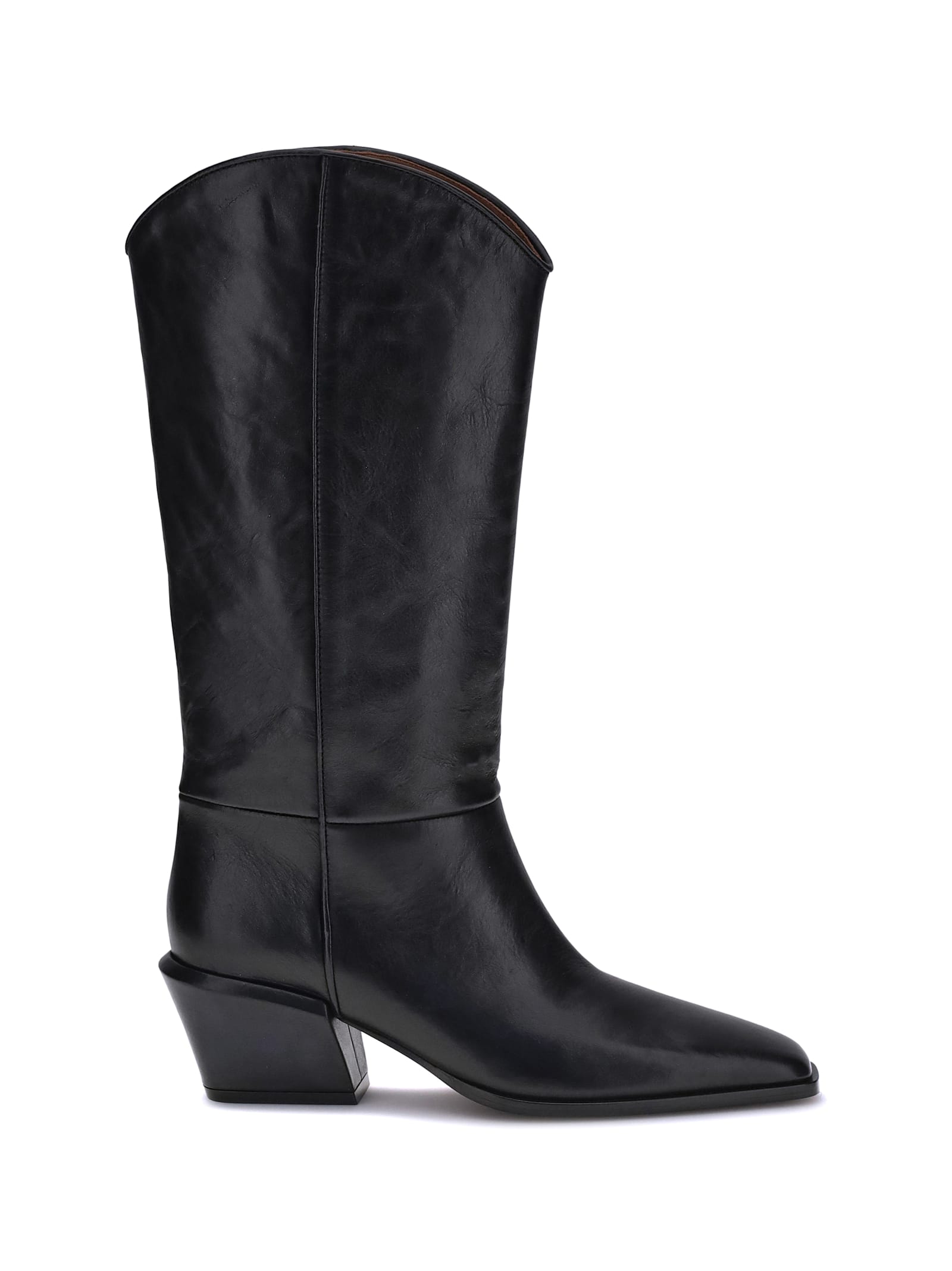 Paris Texas Western Style Leather Knee Length Boots In Black