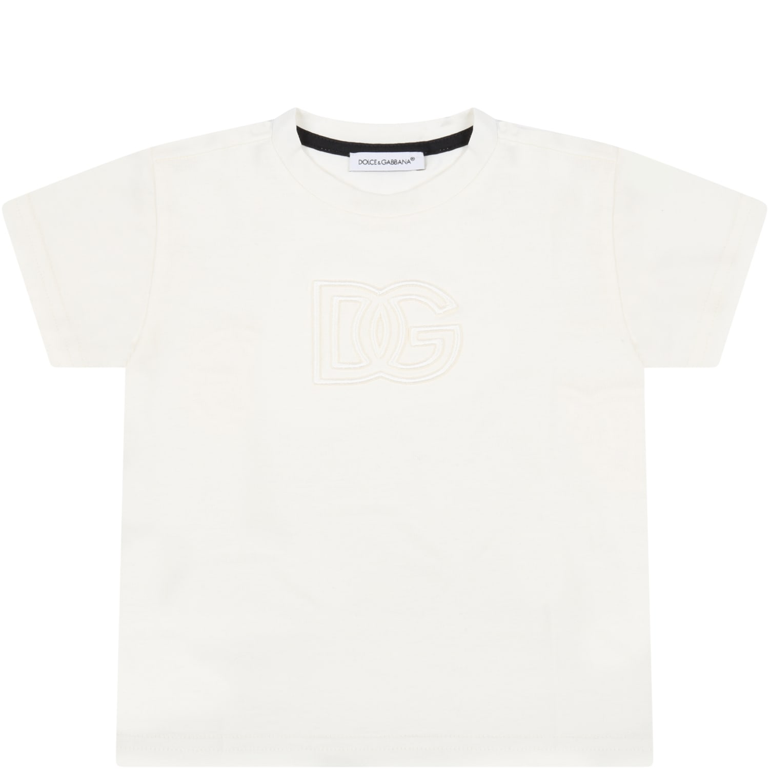 Dolce & Gabbana Ivory T-shirt For Baby Kids With Logo