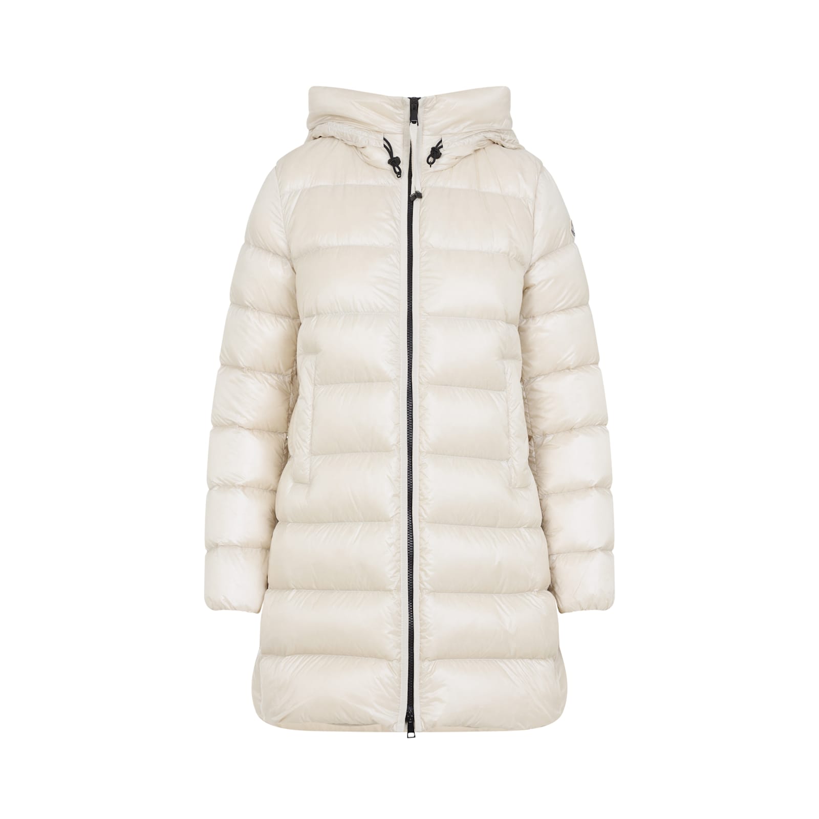 Moncler Long Quilted Parka With Hood And Pockets In Neutral
