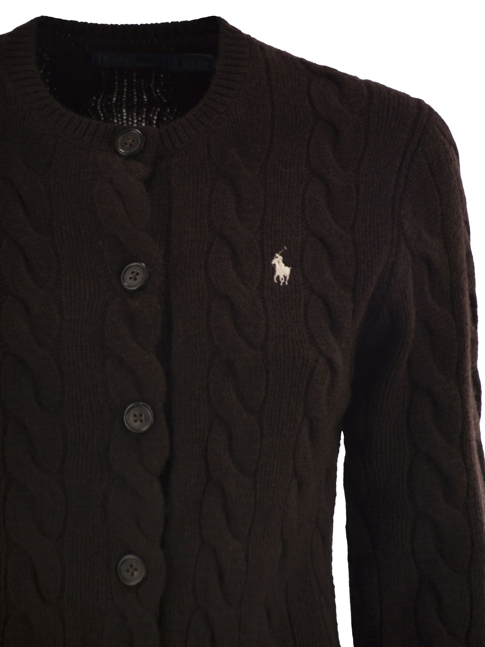 Polo Ralph Lauren Wool And Cashmere Cable Knit Cardigan In Brown