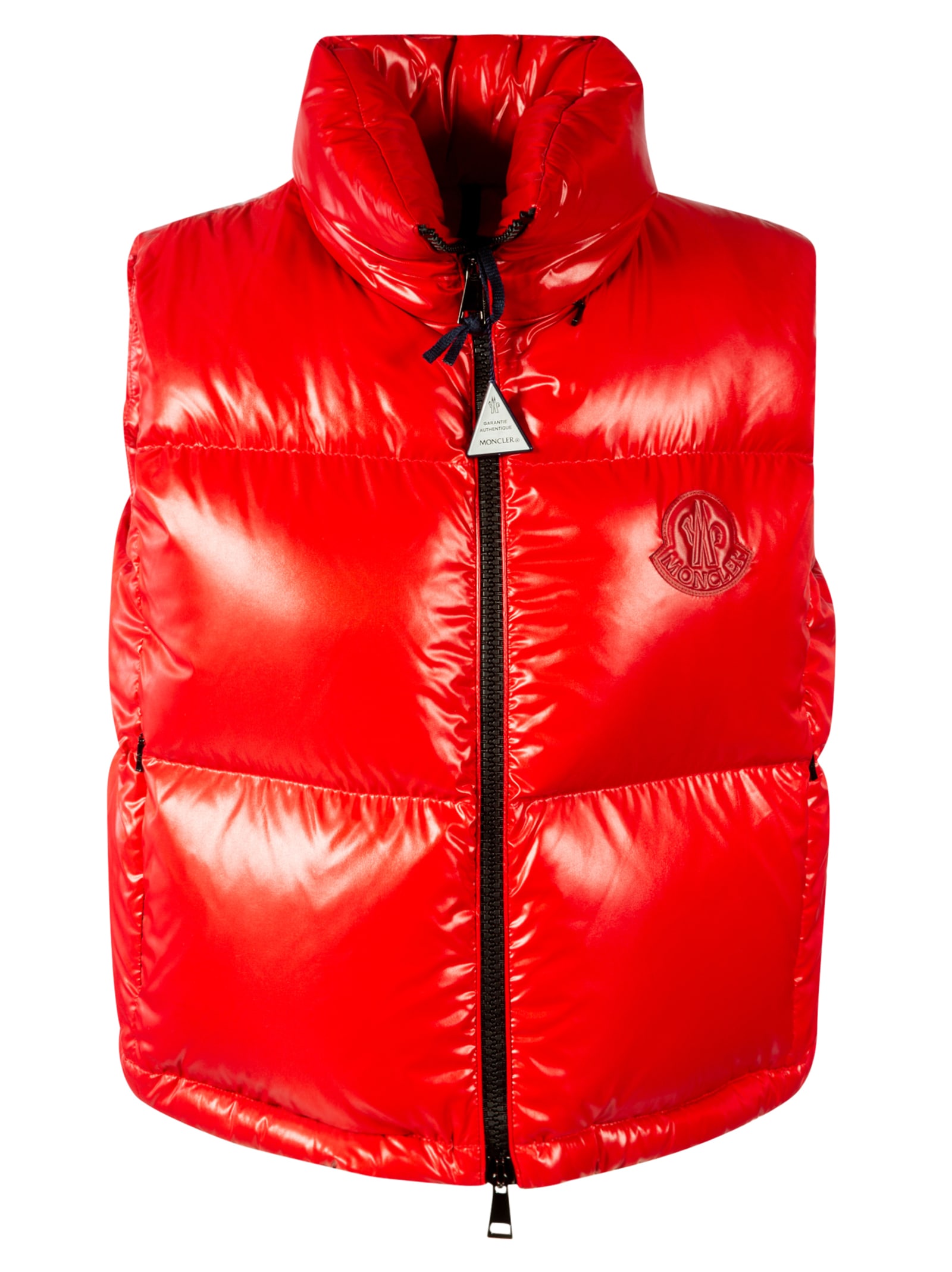 Moncler Logo Patch Padded Vest In Red