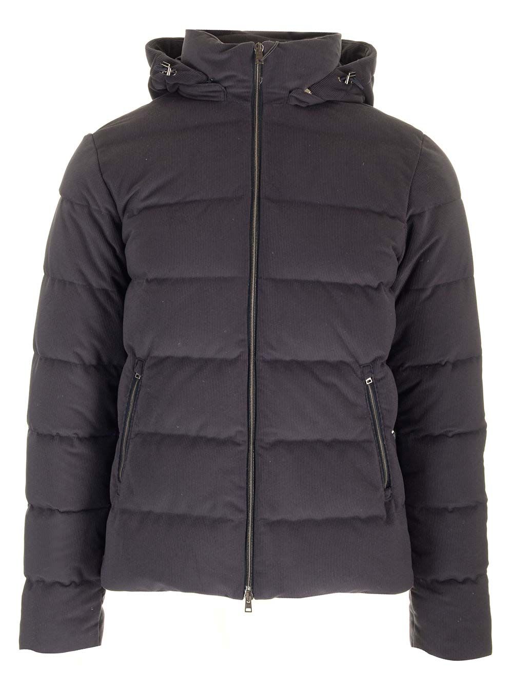 Shop Herno Blue Velvet Down Jacket