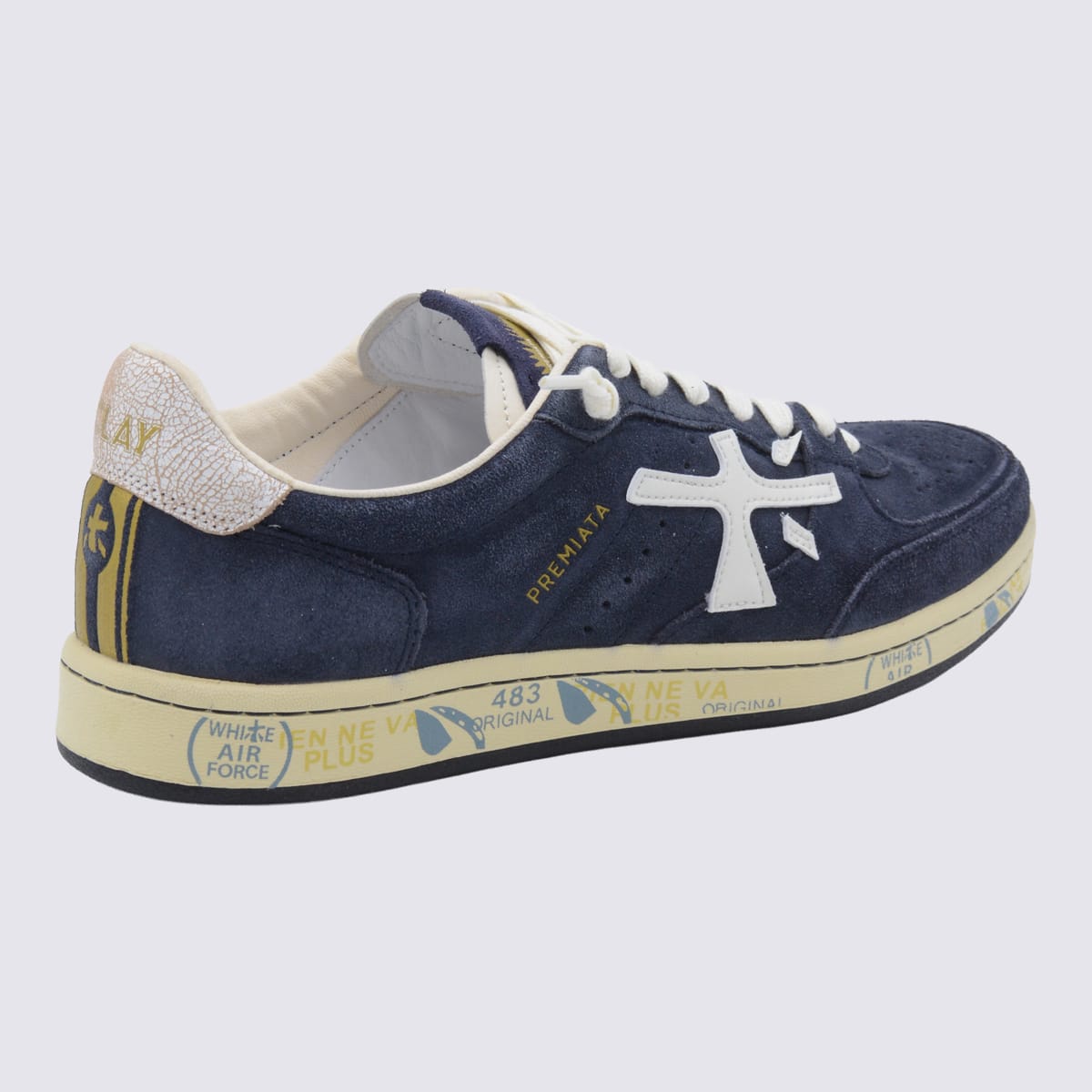 Premiata Casual Sneakers With Contrast Sole And Perforated Detailing In Blue