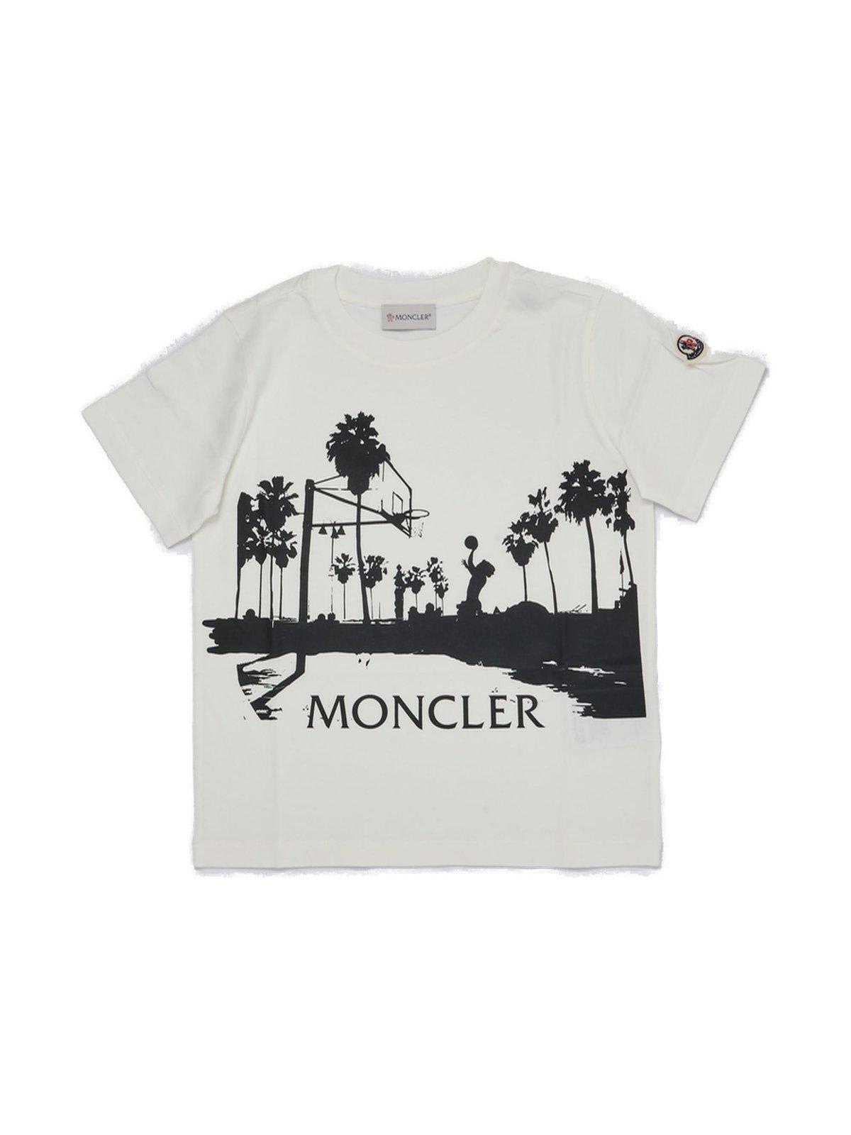 Moncler Kids' Basketball Print T-shirt In Bianco