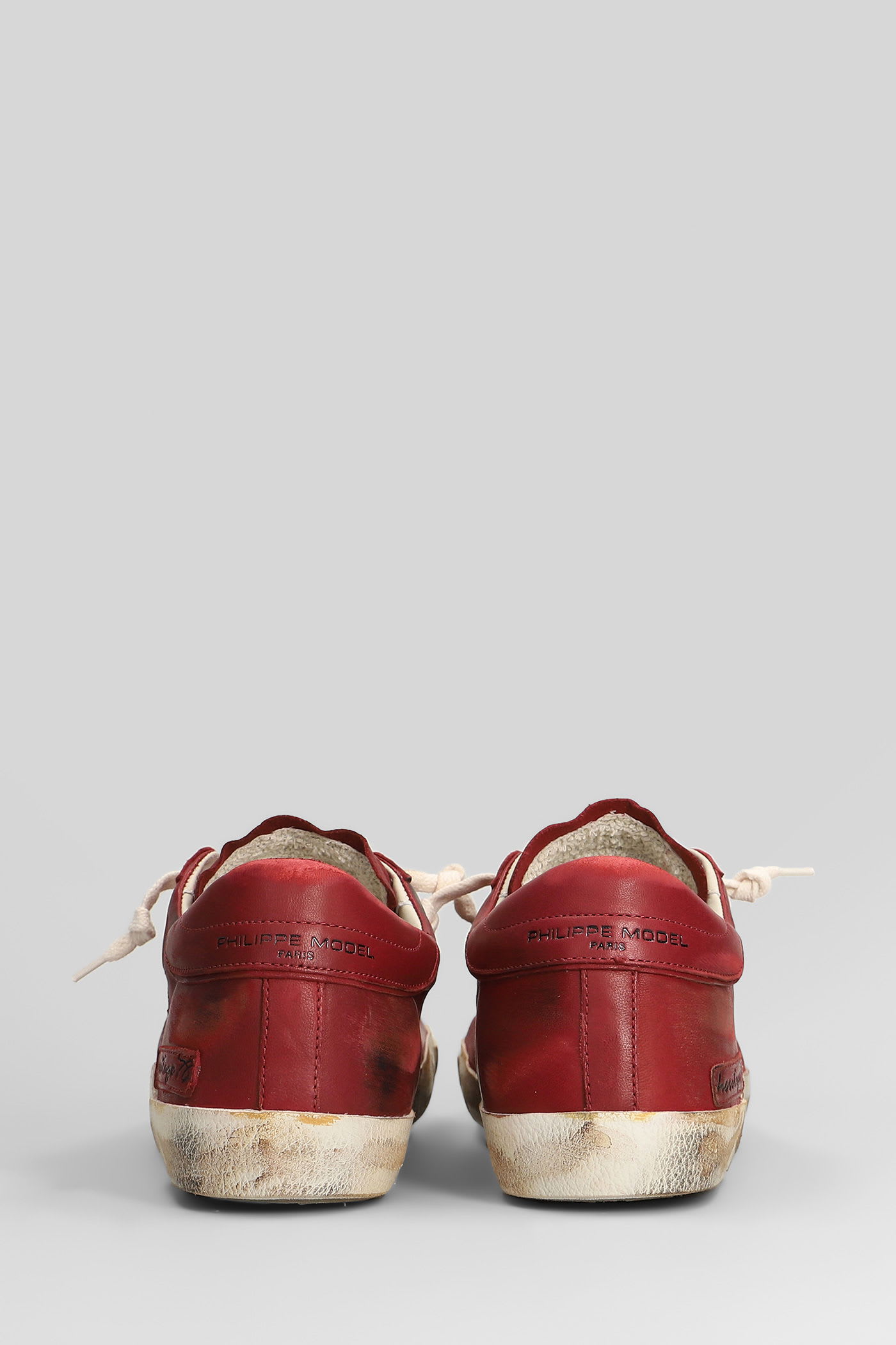 Philippe Model Prsx Low Sneakers In Bordeaux Leather In Burgundy