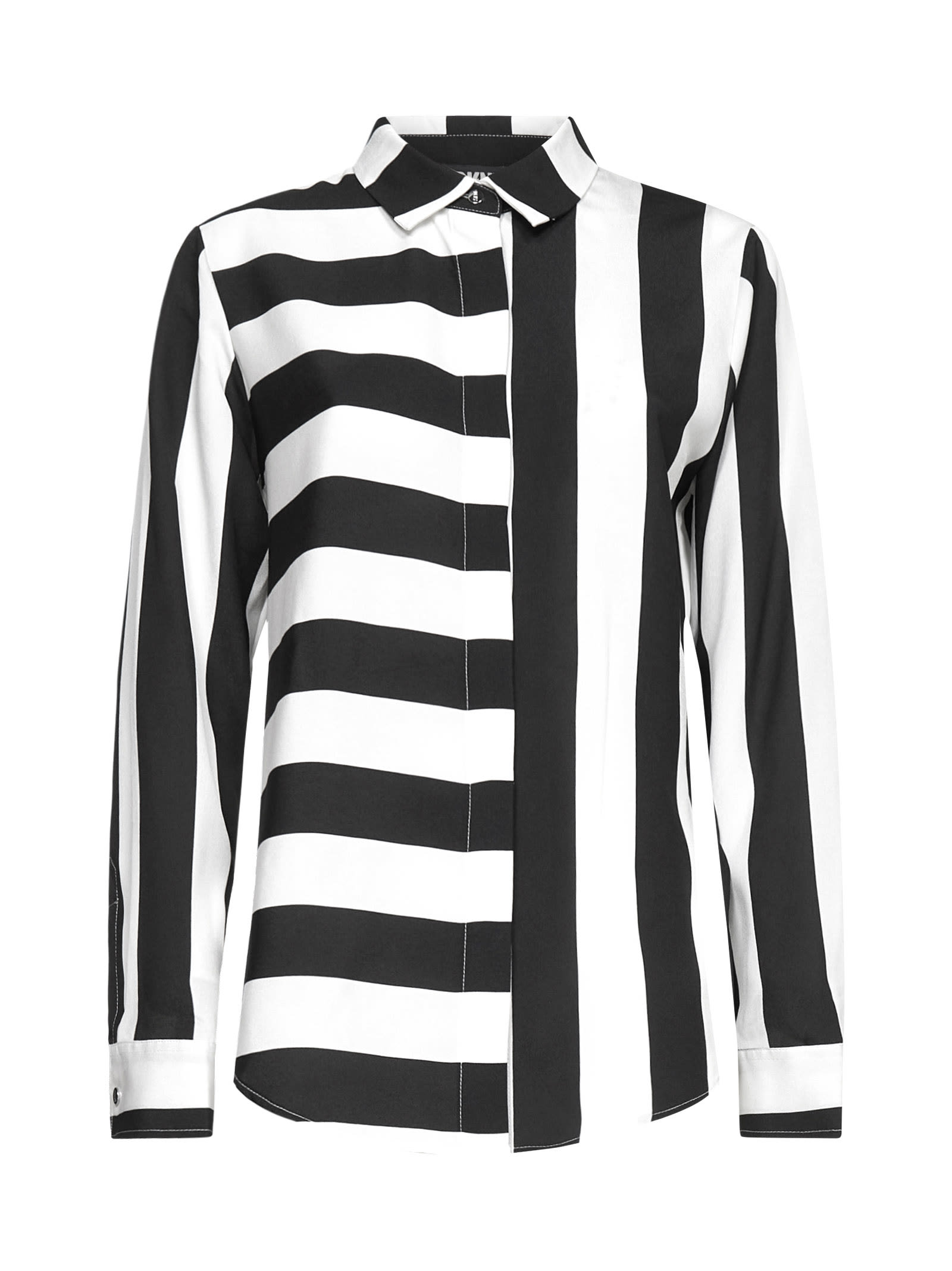 Dkny Mixed Stripe Button Down Shirt In Black Ivory
