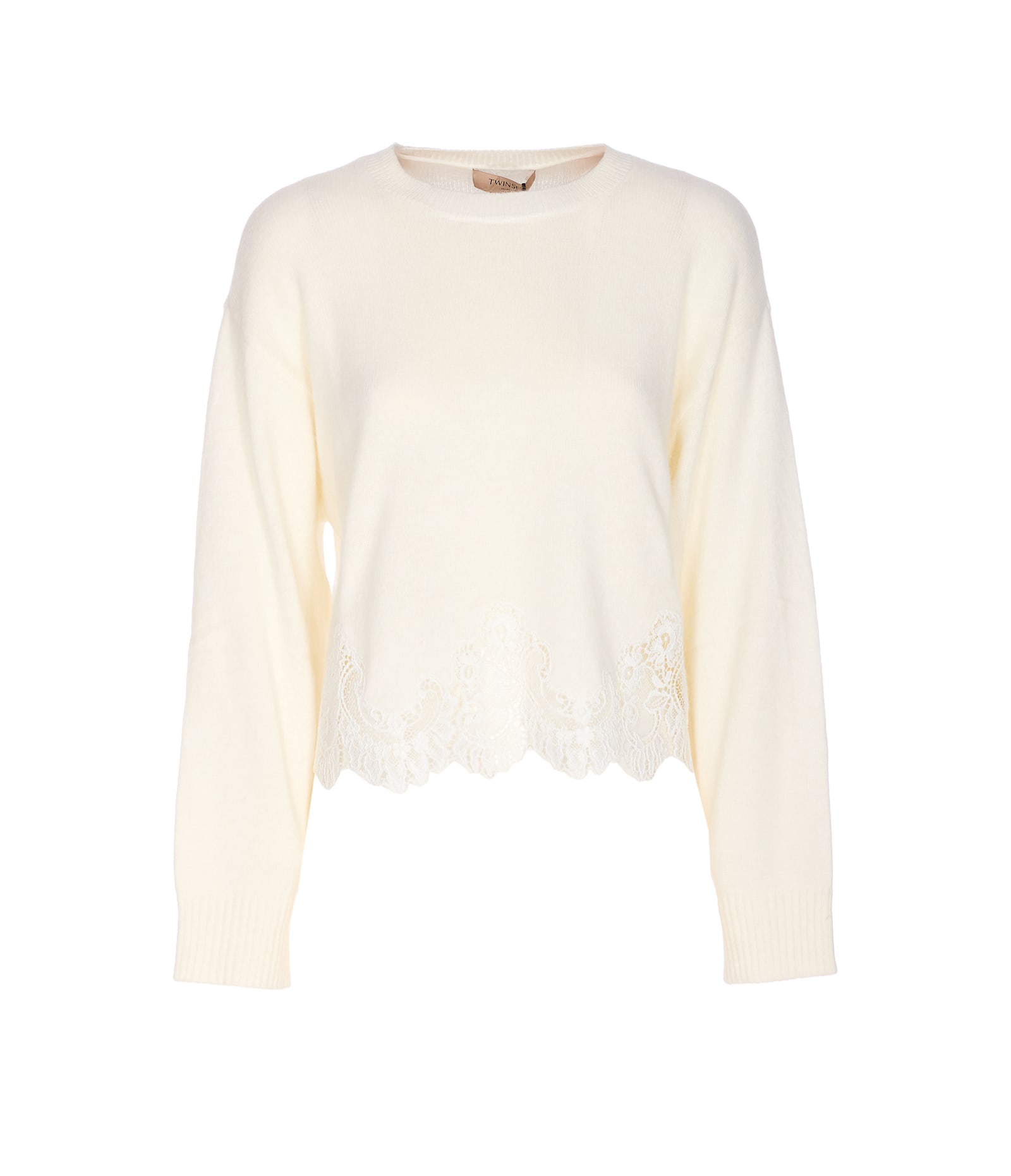 Twinset Lace Insert Sweater In Neutral