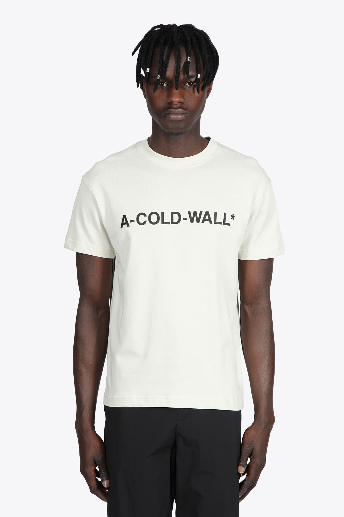 A-COLD-WALL Knitted Esssential Ss Logo T-shirt Light beige cotton t-shirt with front logo