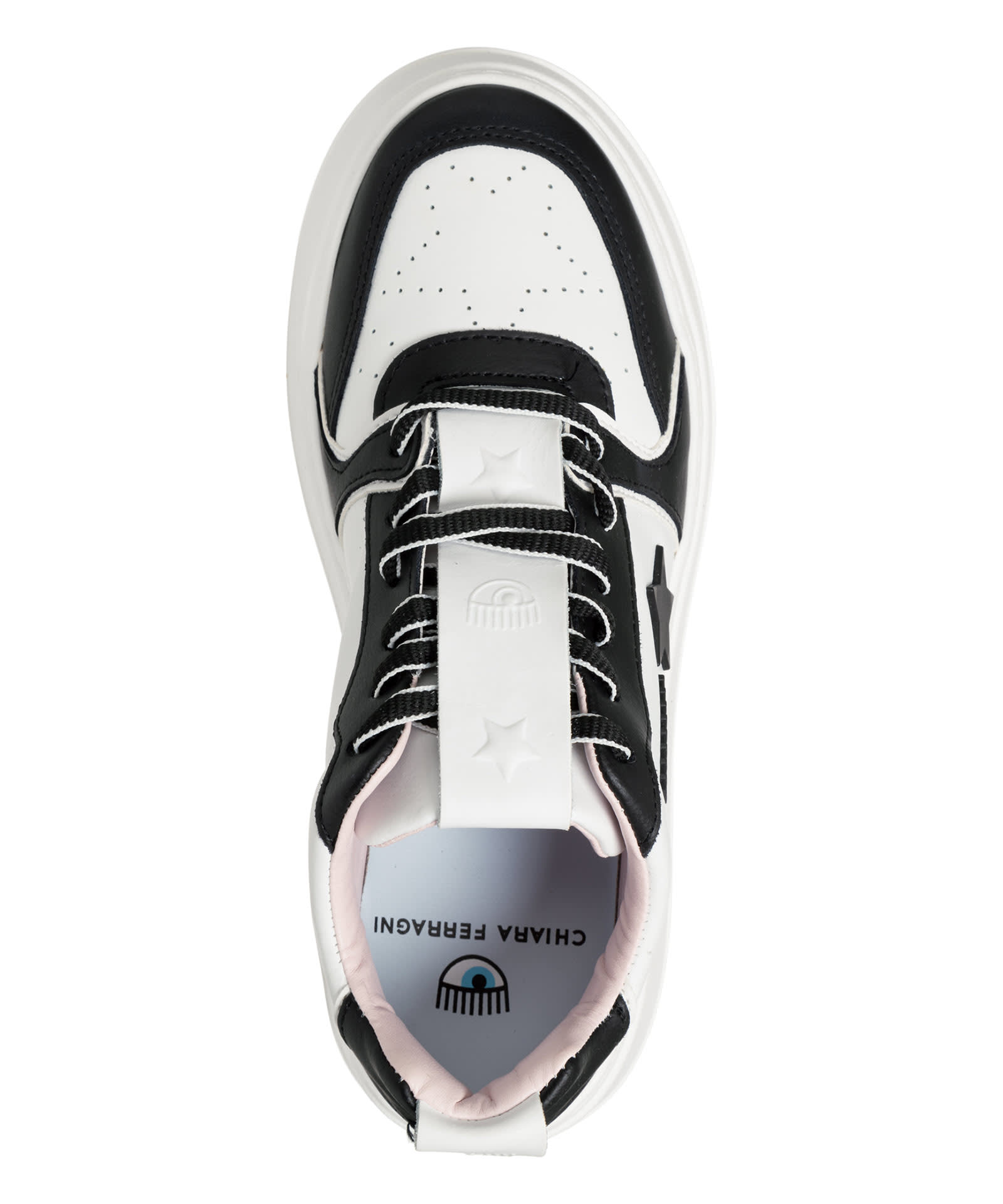 Shop Chiara Ferragni School Leather Sneakers In White Black