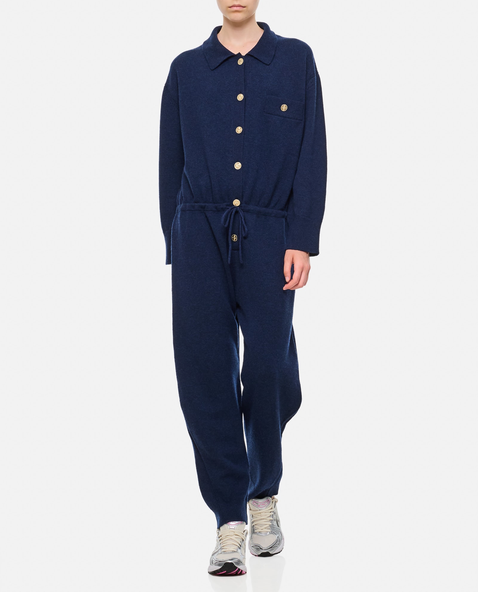 Shop Barrie Cashmere Front Buttoned Jumpsuit In Blue