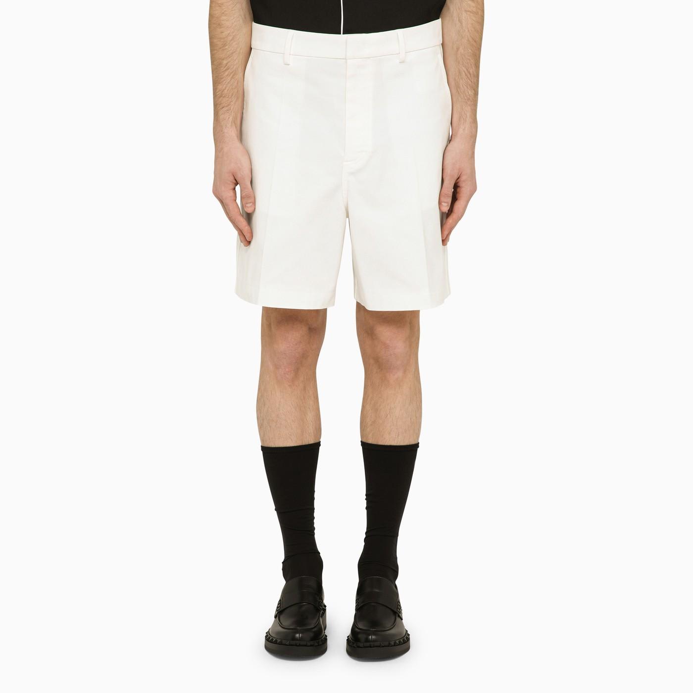 Shop Valentino Ivory Cotton Bermuda Shorts