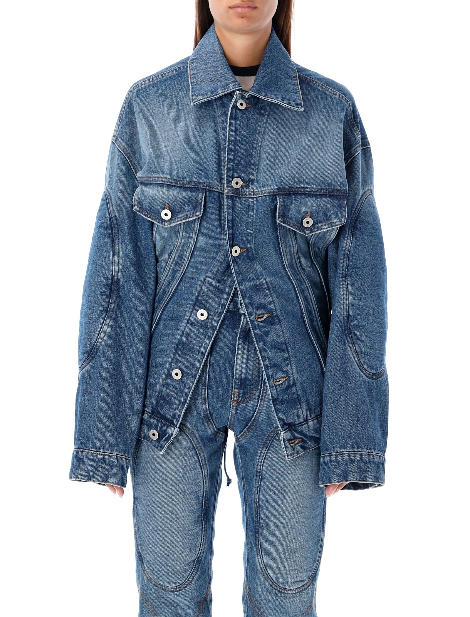 Shop Jean Paul Gaultier Denim Jacket Lacing In Vintage Blue