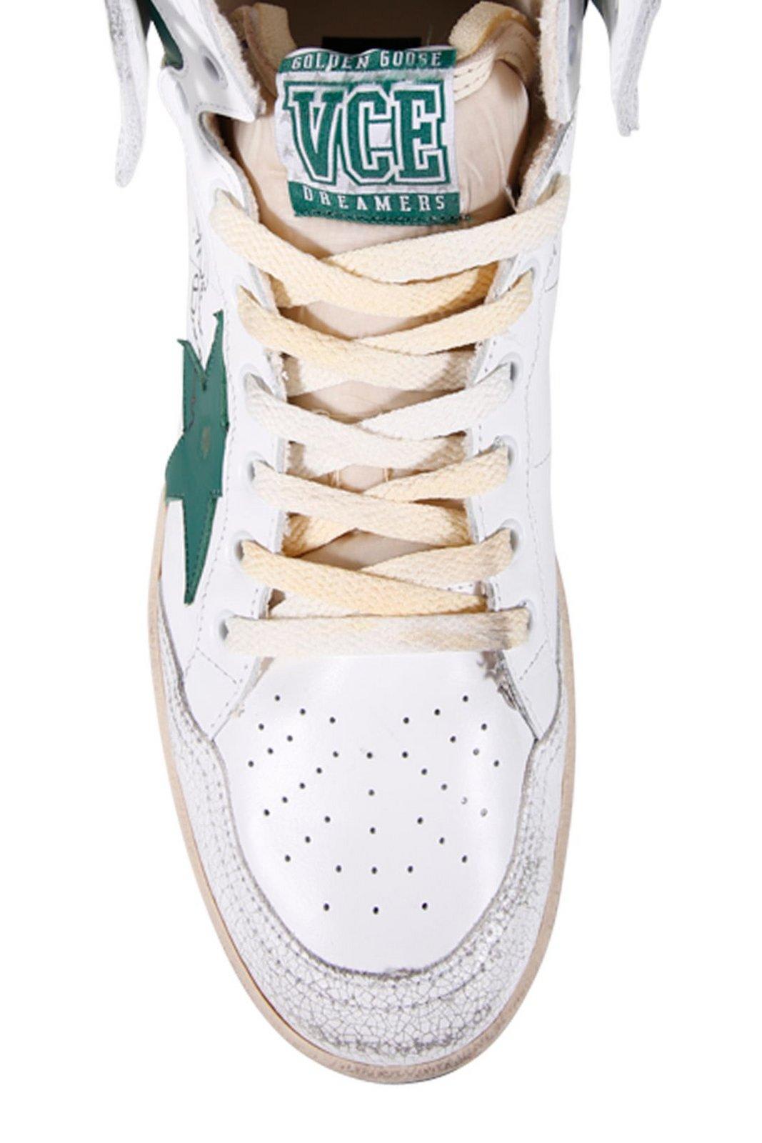 Shop Golden Goose Sky Star Lace-up Sneakers In White/green