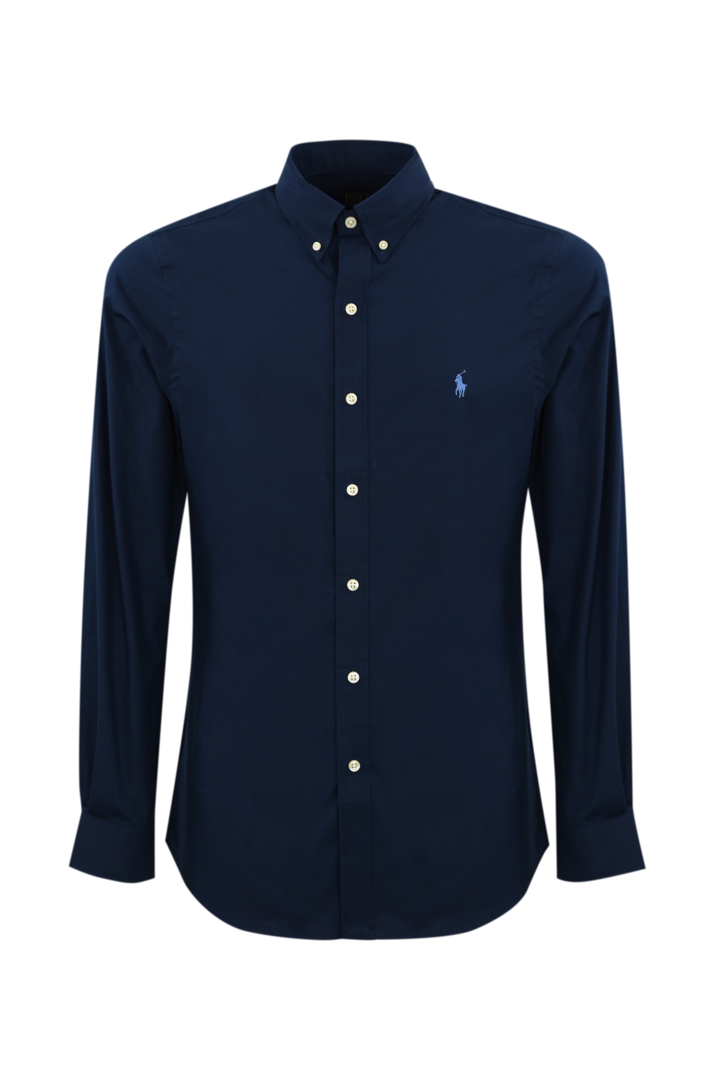 Shop Polo Ralph Lauren Cotton Shirt With Logo In Newport Navy