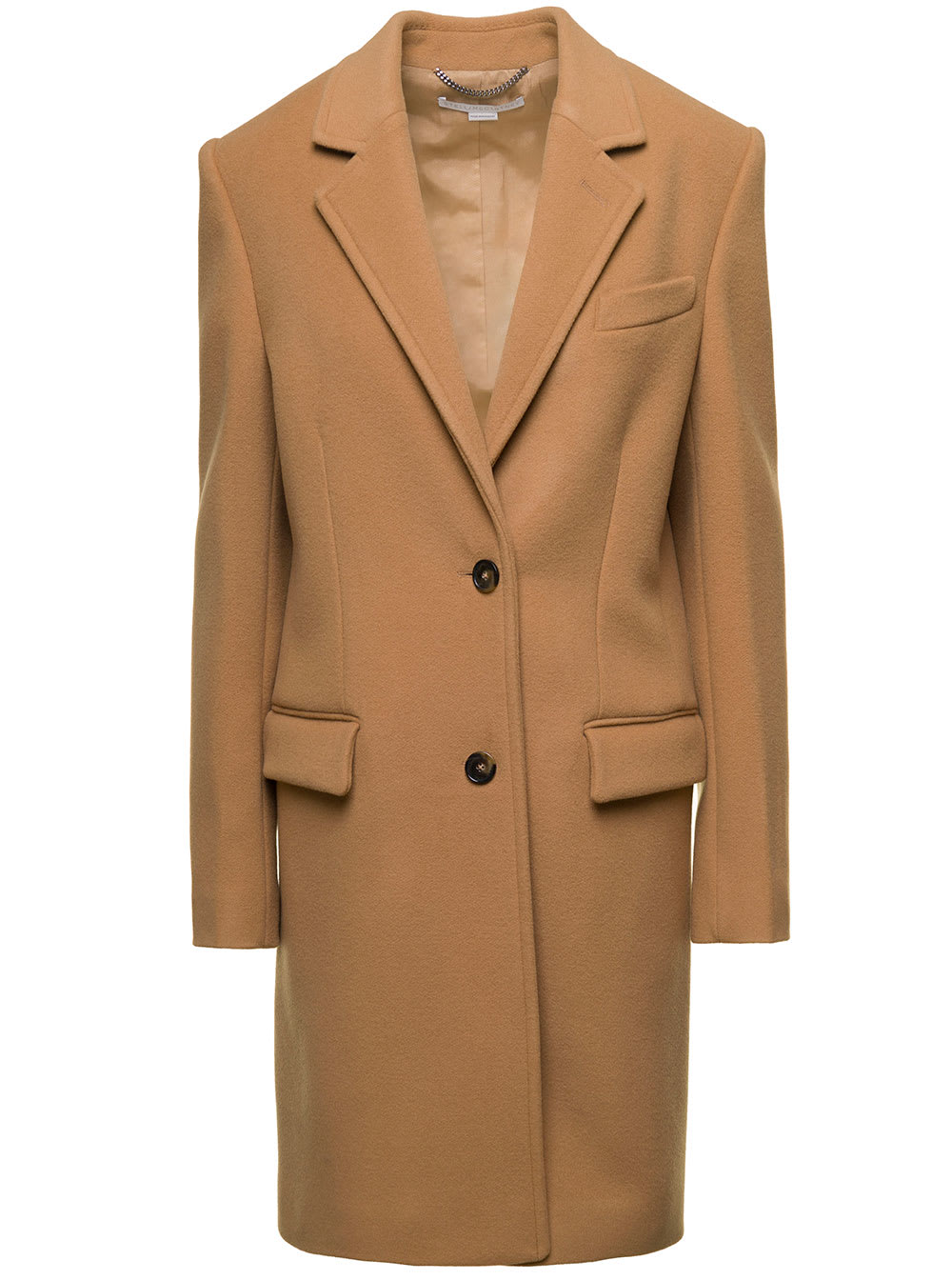 Stella Mccartney Sand-colored Structured Single-breasted Coat With Notched Revers In Wool Woman In Brown