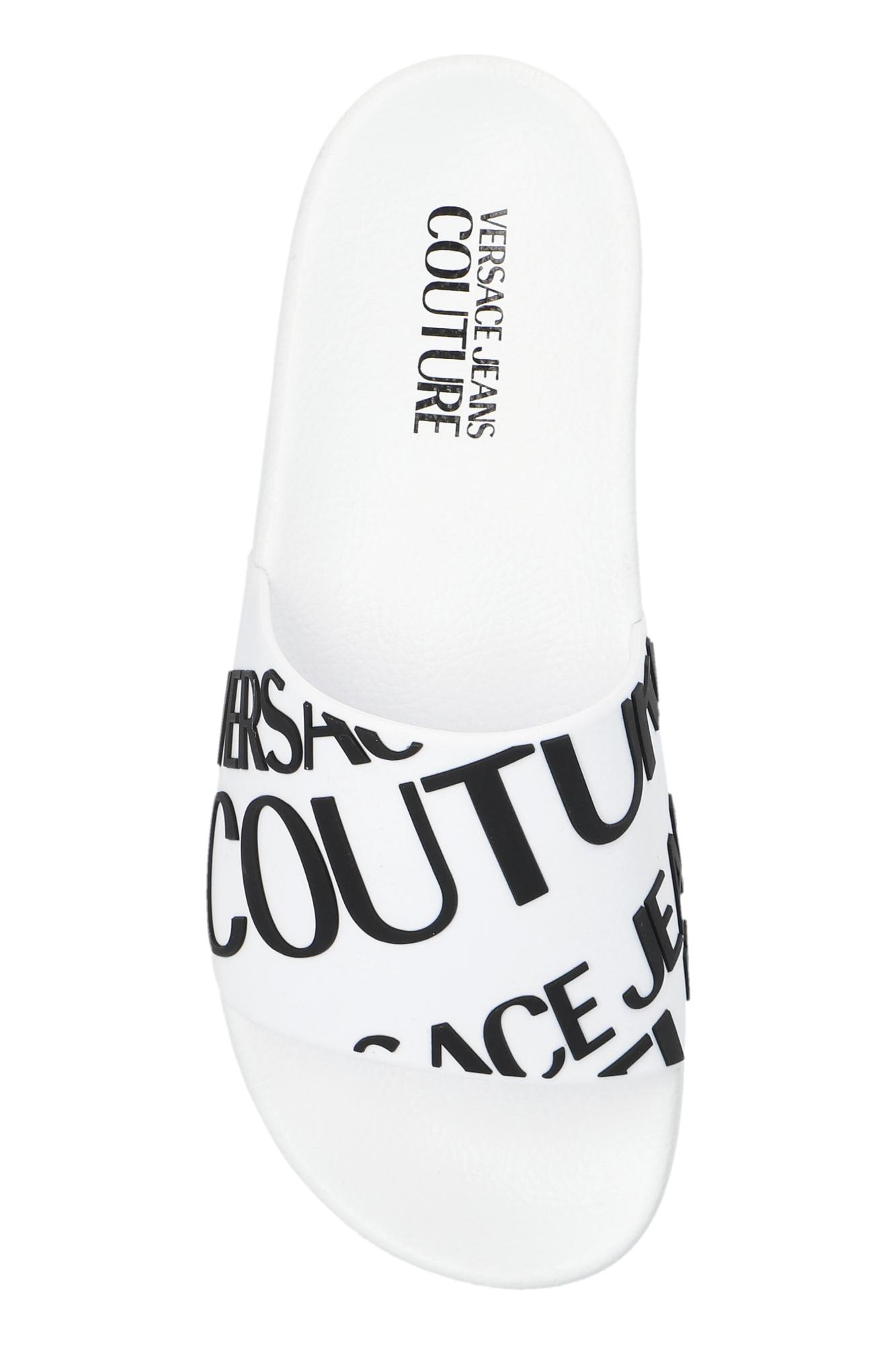 Versace Jeans Couture Shelly Logo-embossed Slides In White