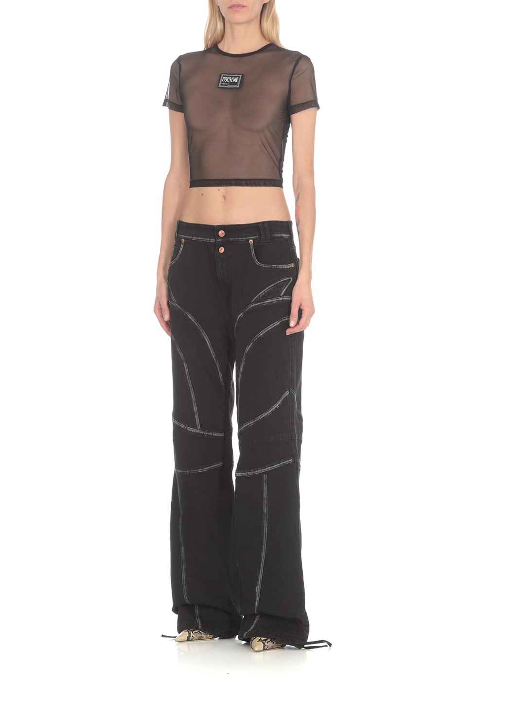 Versace Jeans Couture Net T-shirted In Black