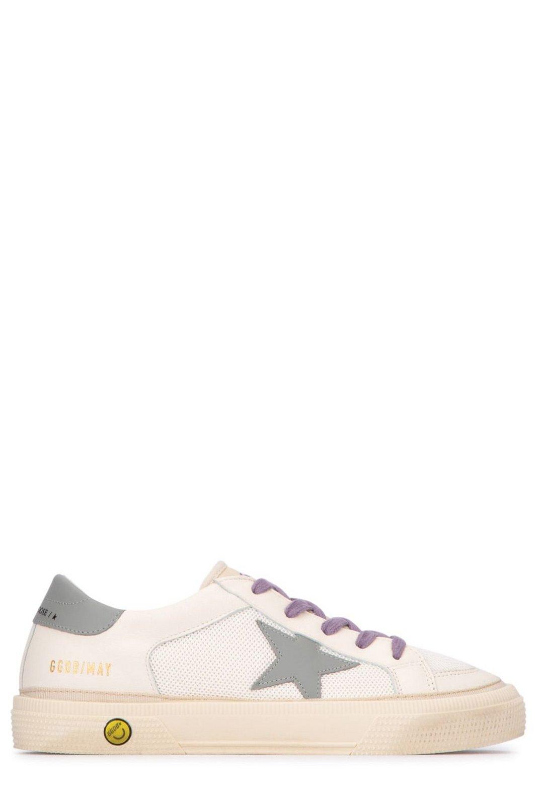 Golden Goose Kids' May Mesh Panelled Lace-up Sneakers In White/grey