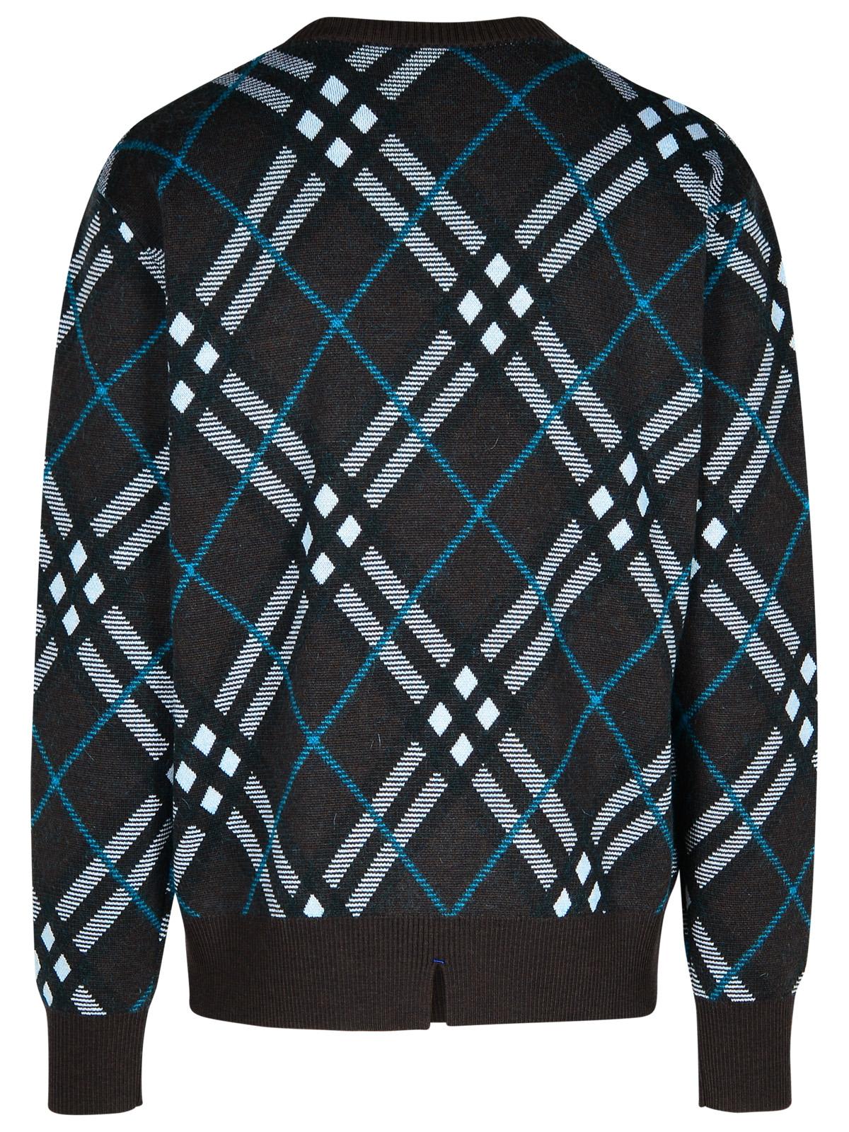 Shop Burberry Check Green Wool Sweater