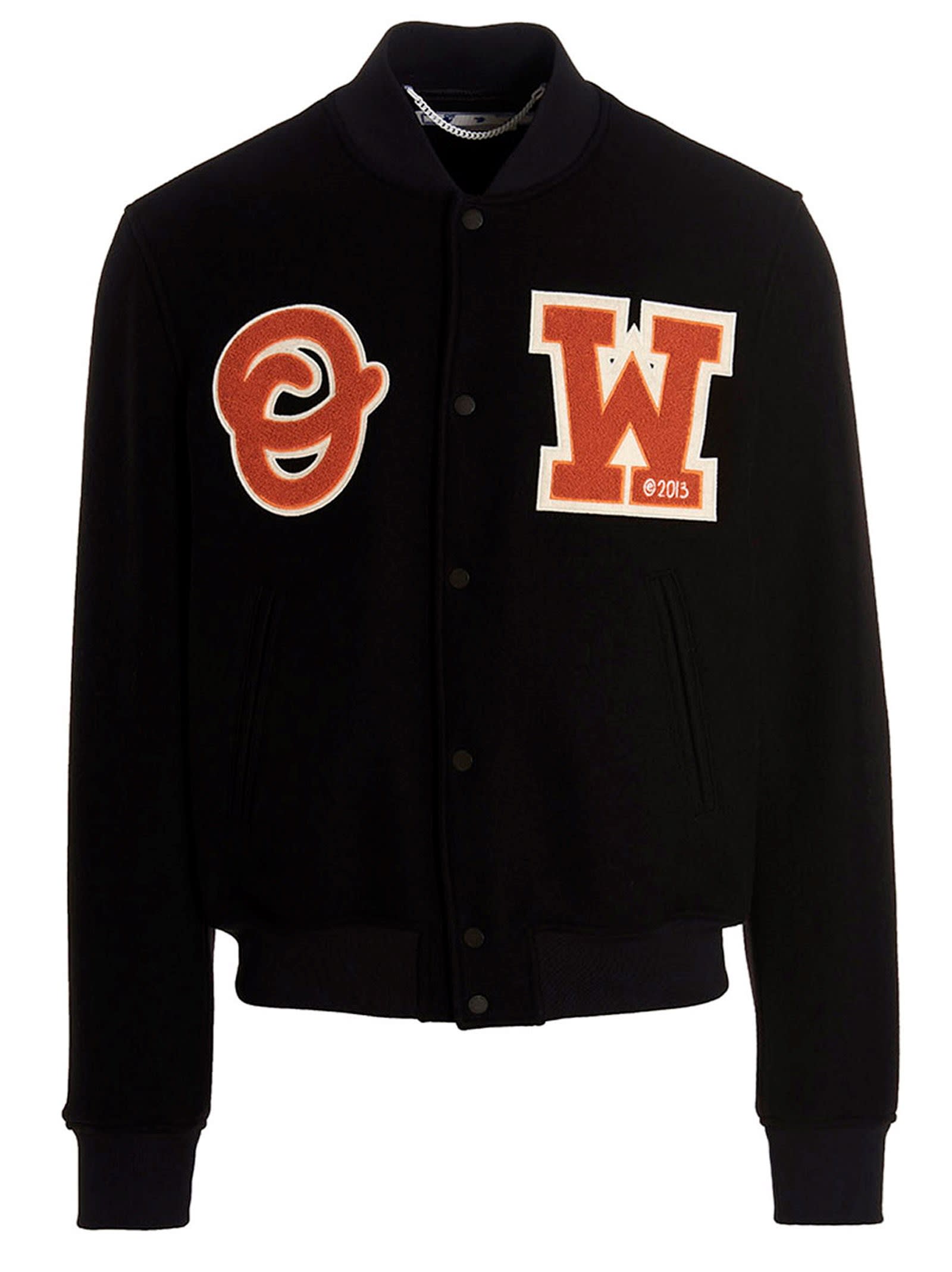 Off-white Black Logo Patch Varsity Jacket In Multicolor