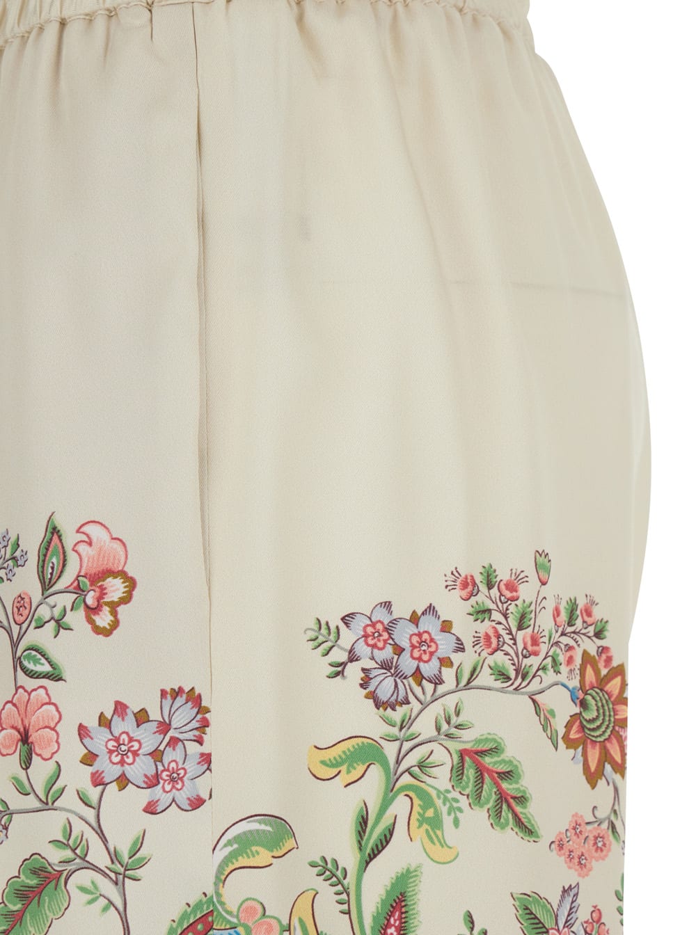 Etro Women White Pants With Elastic Drawstring Waist And All-over Floral Print In Tech Fabric Woman In Multi