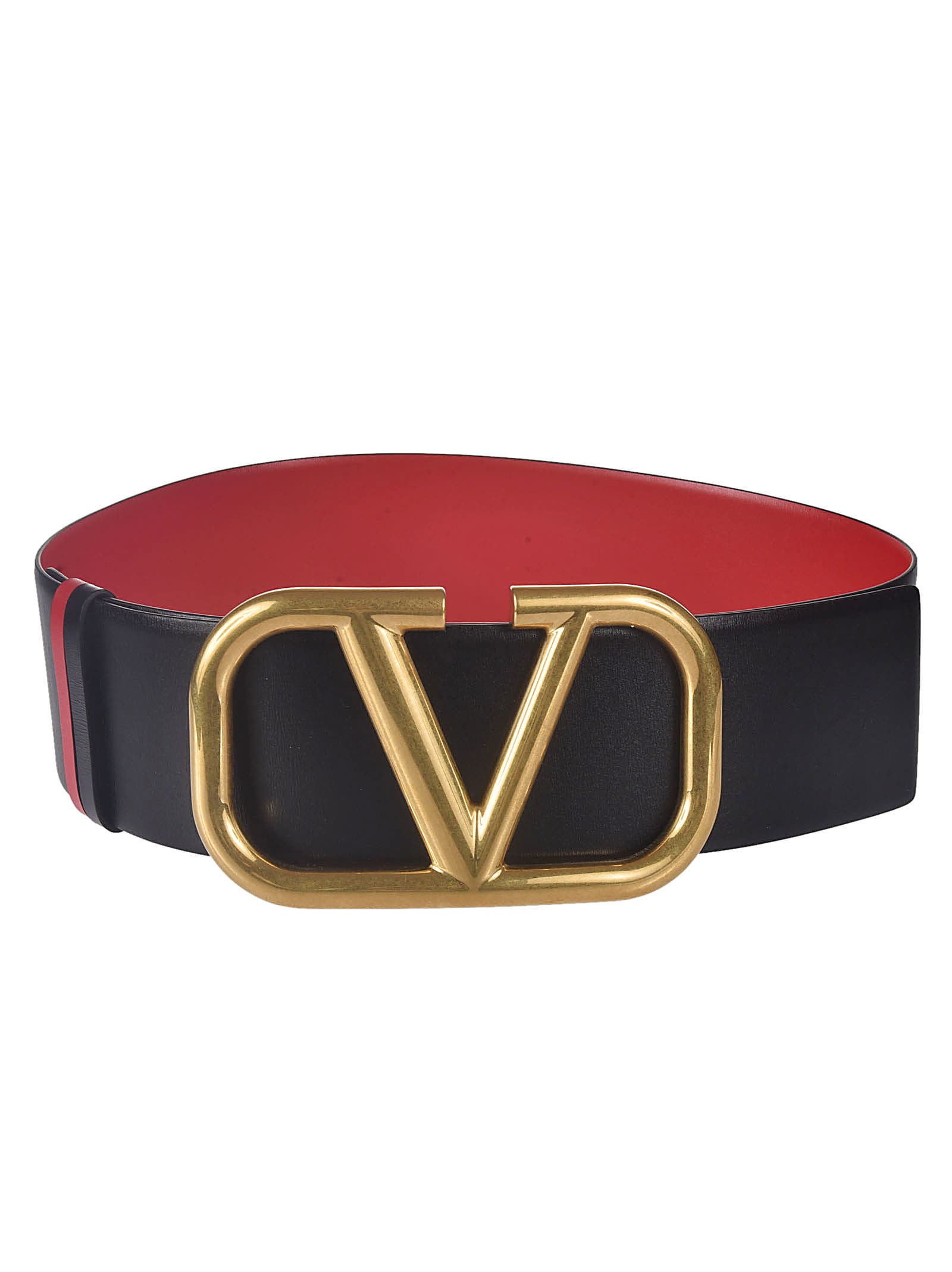 Valentino Garavani V Logo Buckle Belt In Nero/rosso