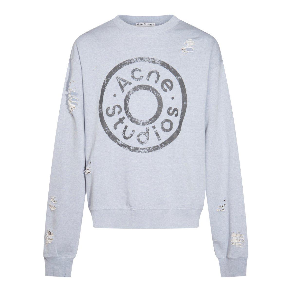 Shop Acne Studios Distressed Logo Printed Sweatshirt In Clear Blue